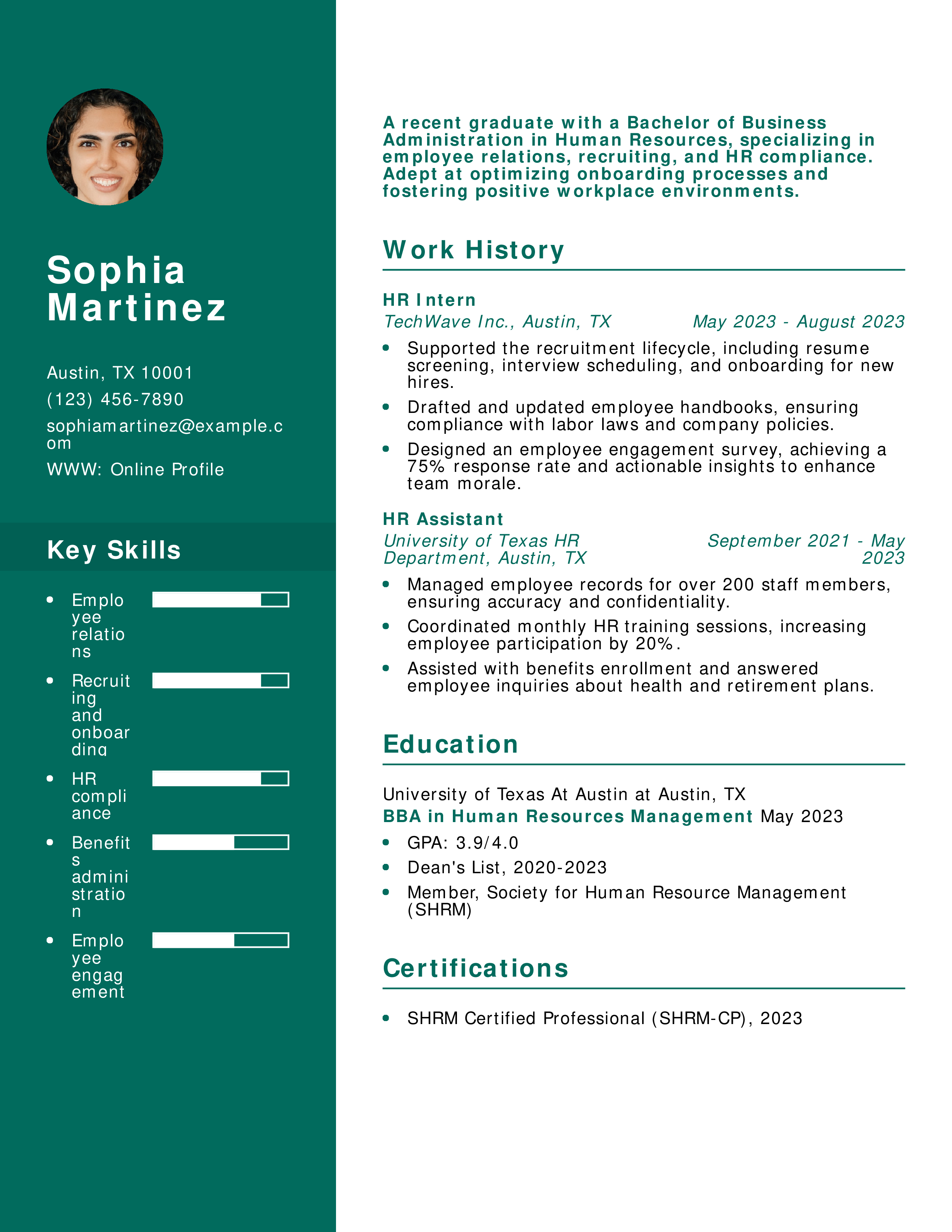 Human Resources College Graduate Resume Example