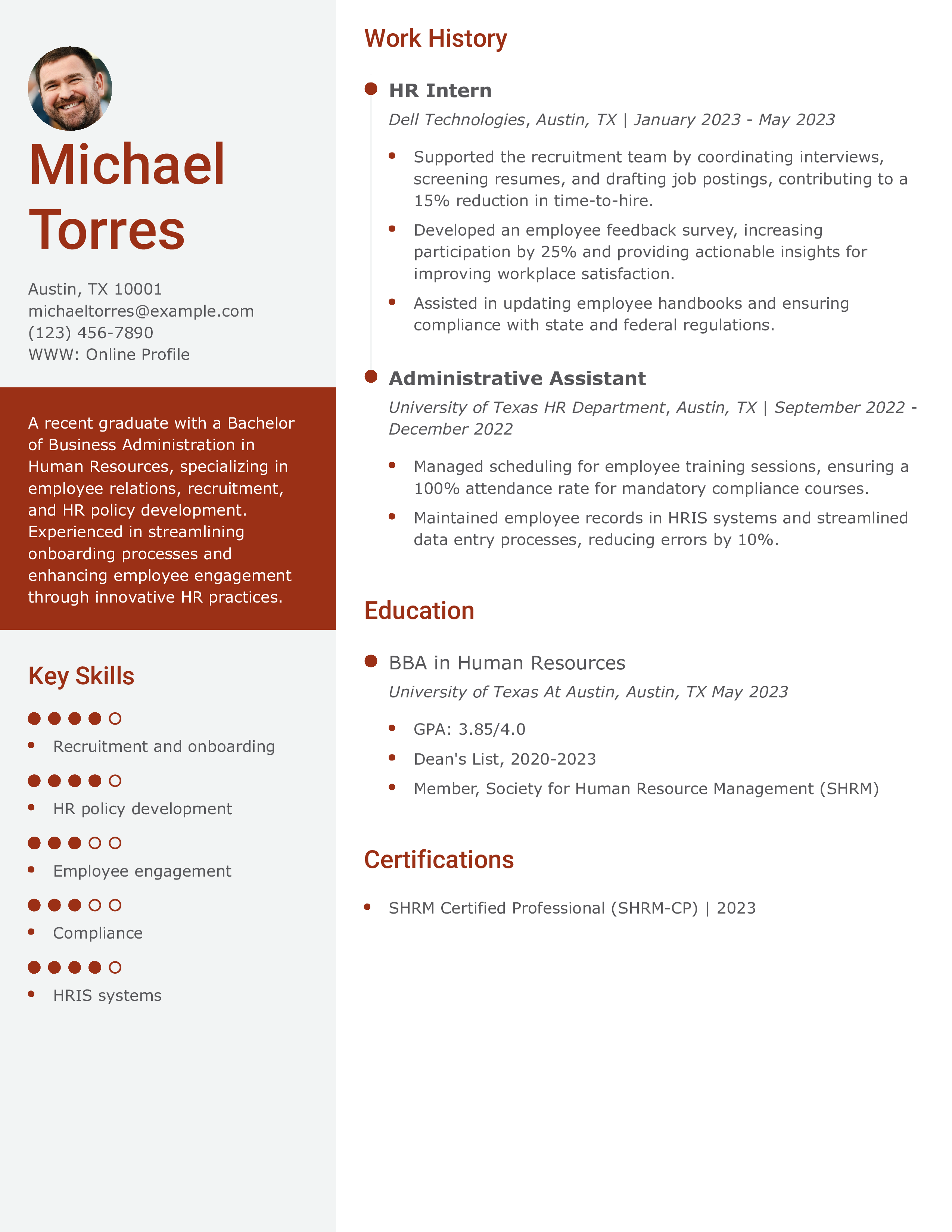 Human Resources College Graduate Resume