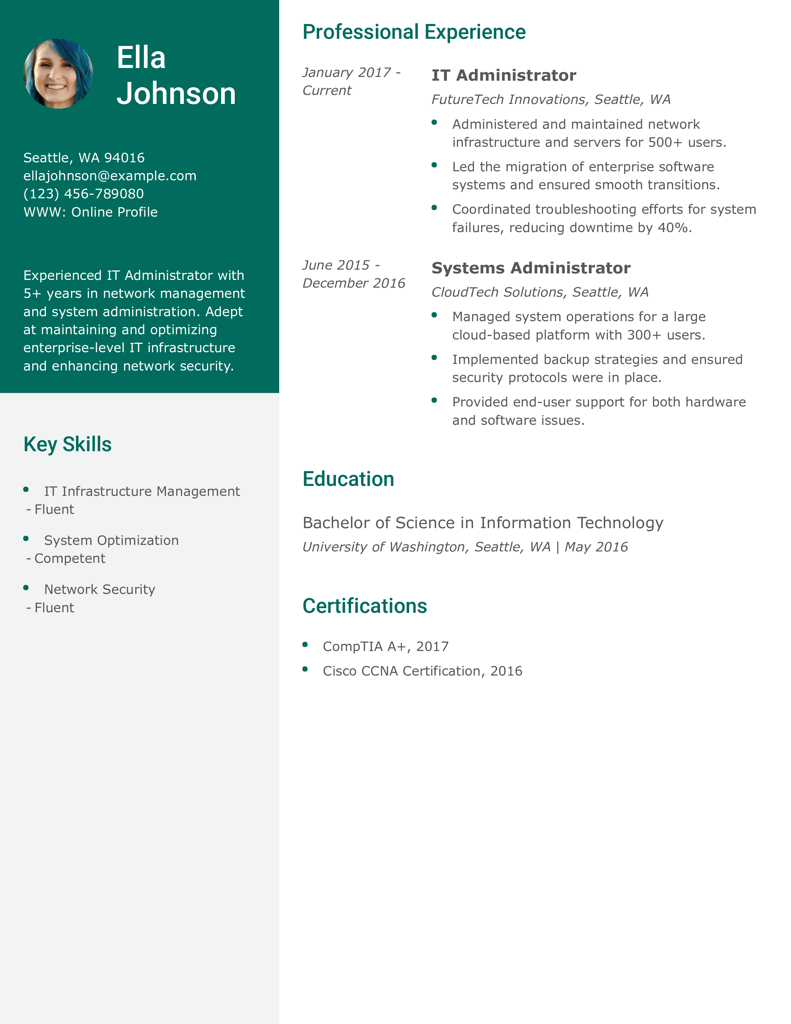 IT Administrator Resume Example