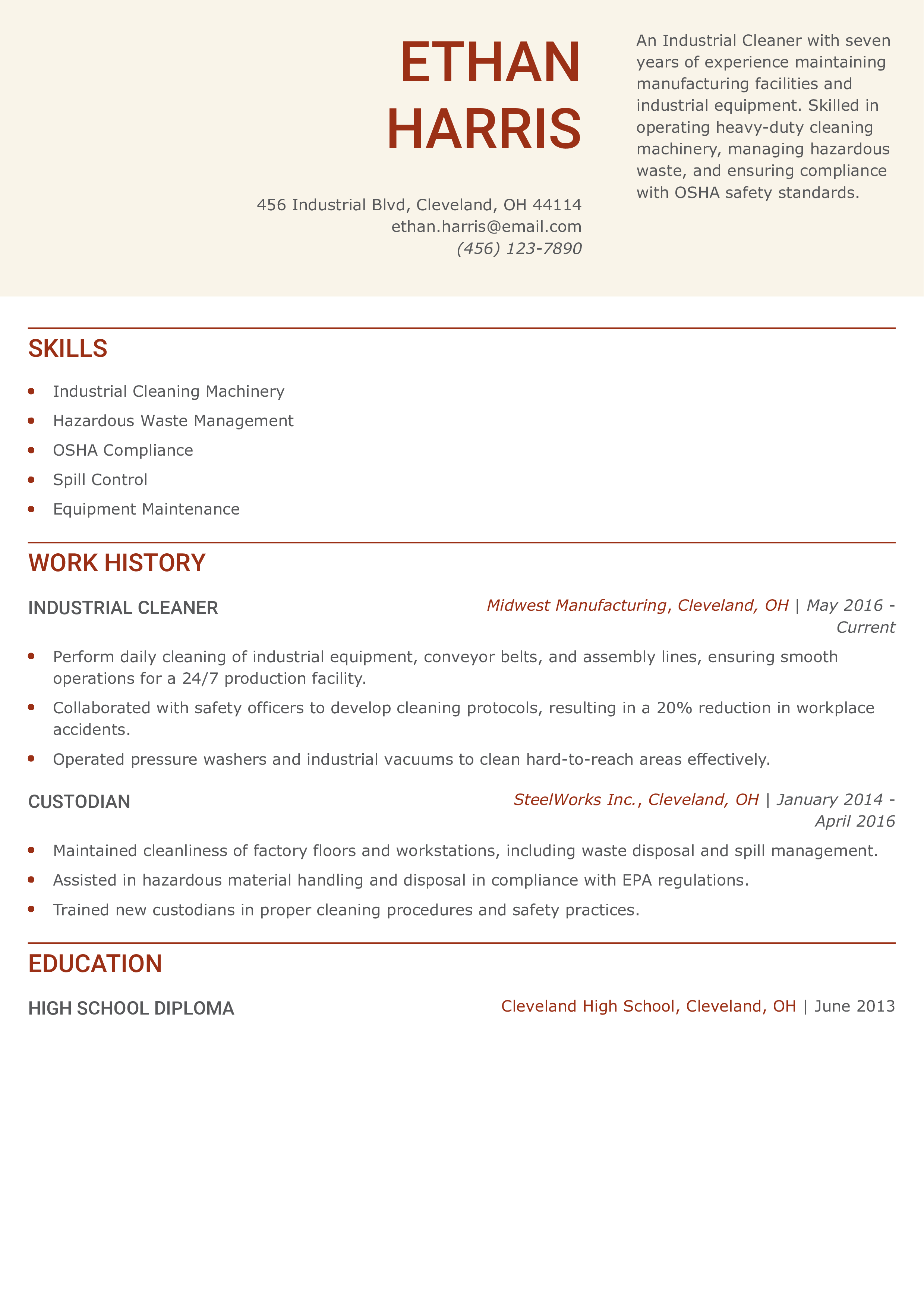 Industrial Cleaner Resume