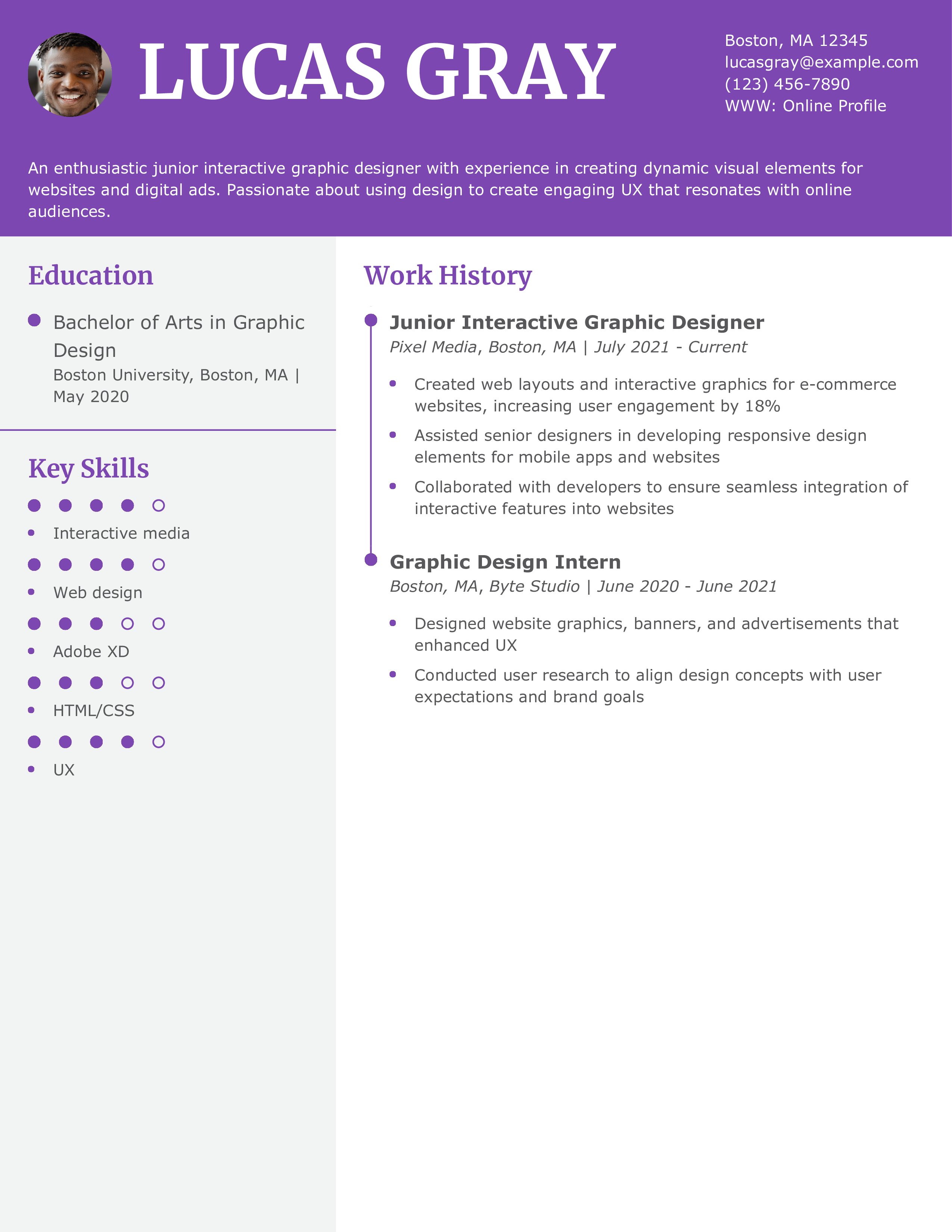 Junior Interactive Graphic Designer Resume