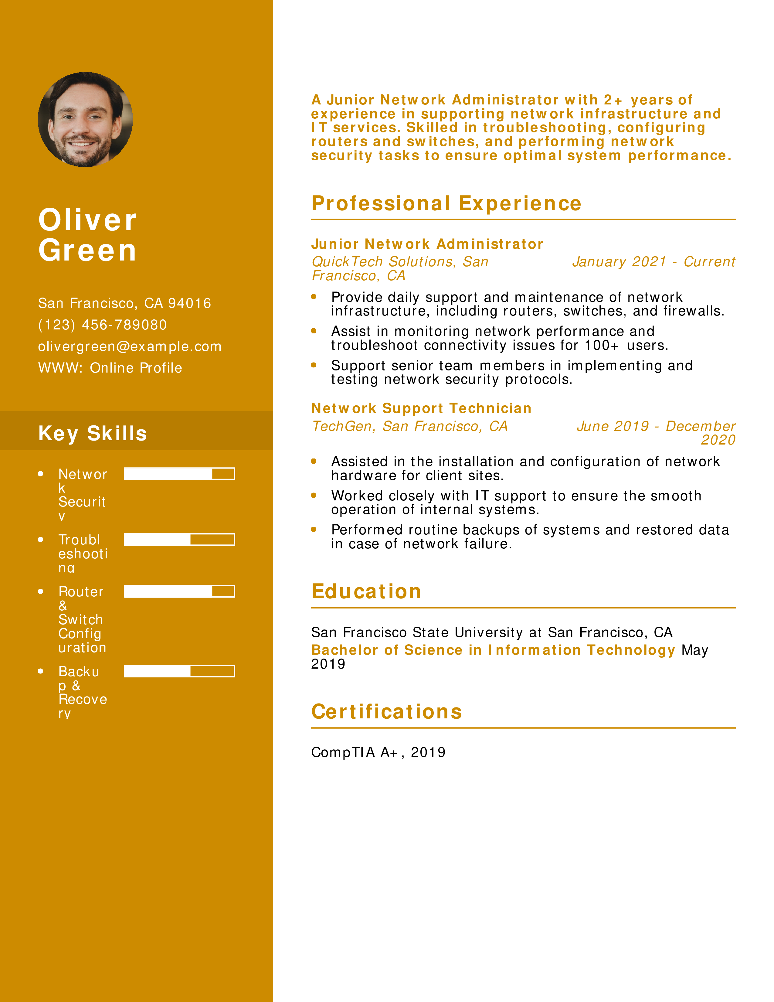 Junior Network Administrator Resume Example