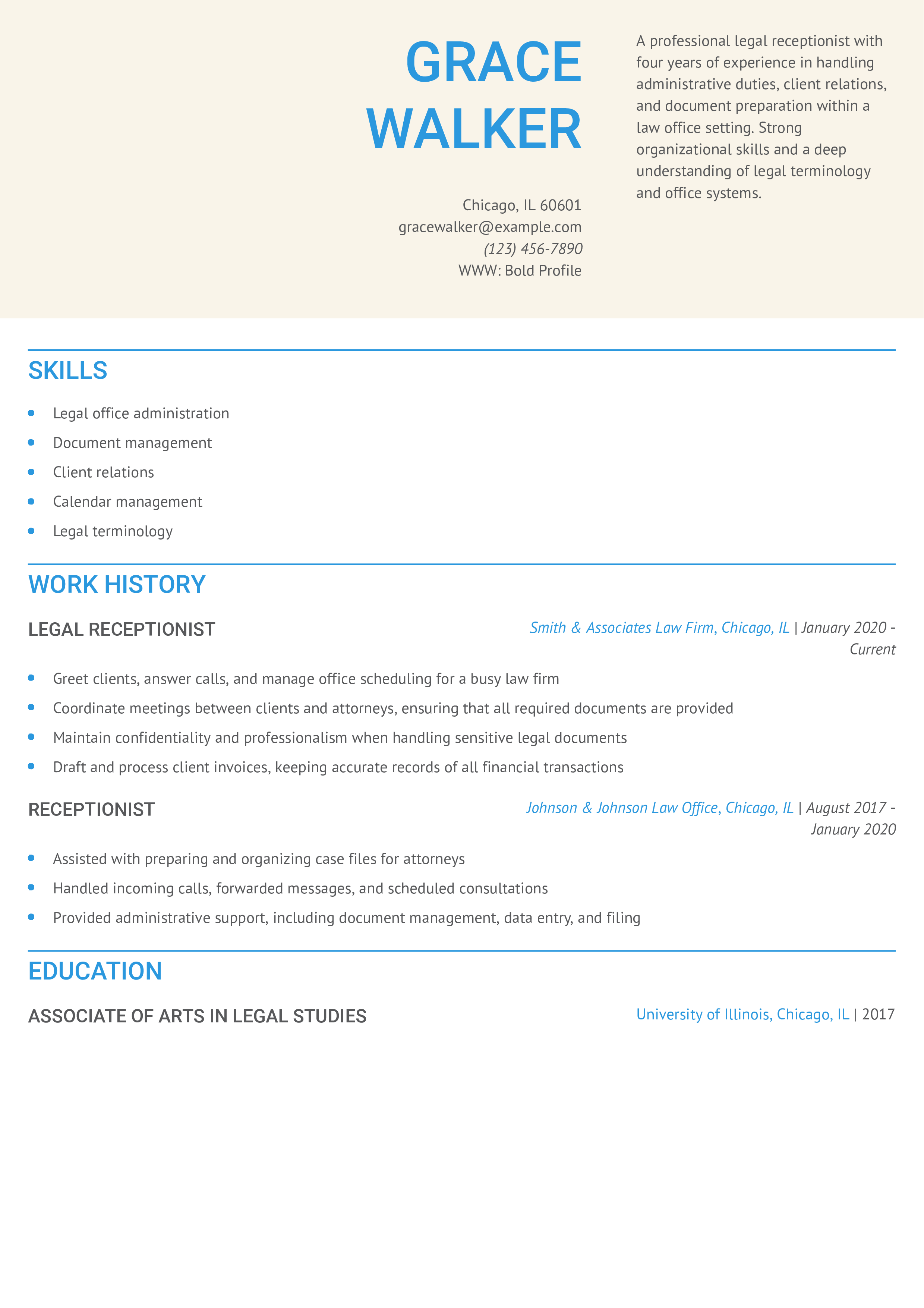 Legal Receptionist Resume