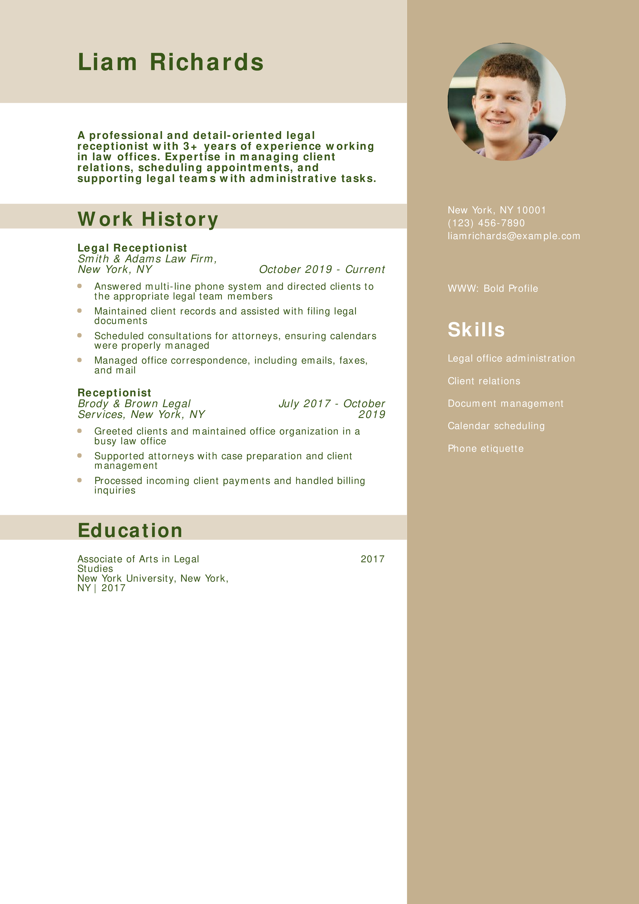 Legal Receptionist Resume