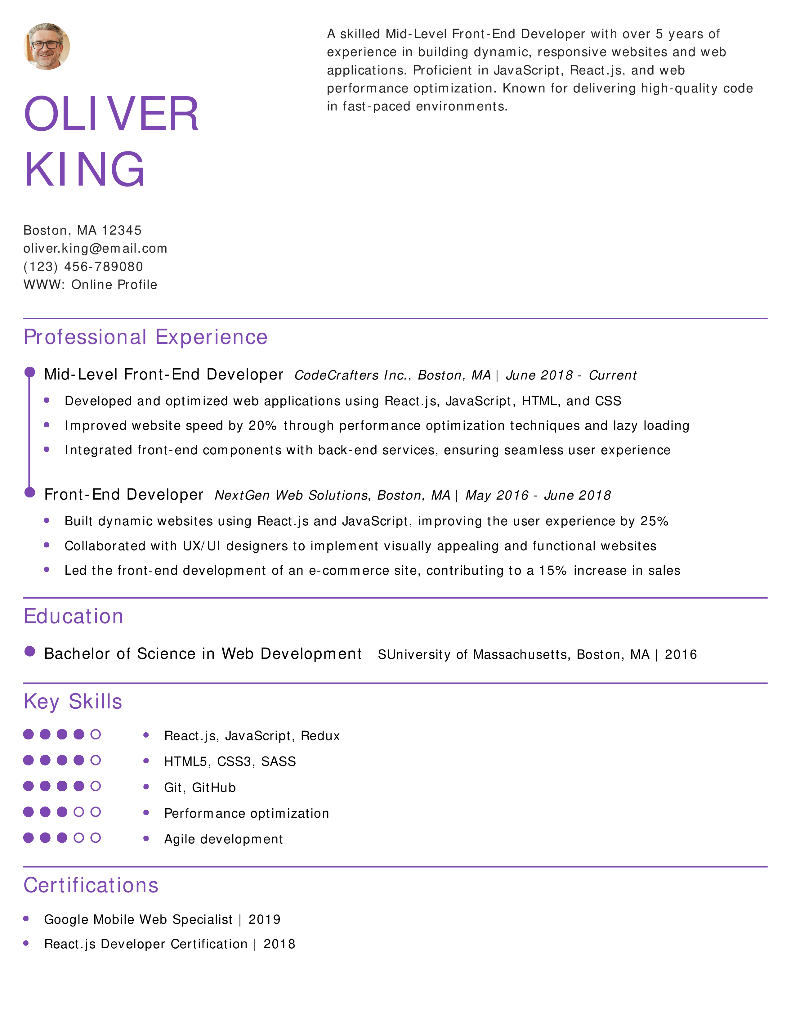 Mid-Level Developer Resume Example