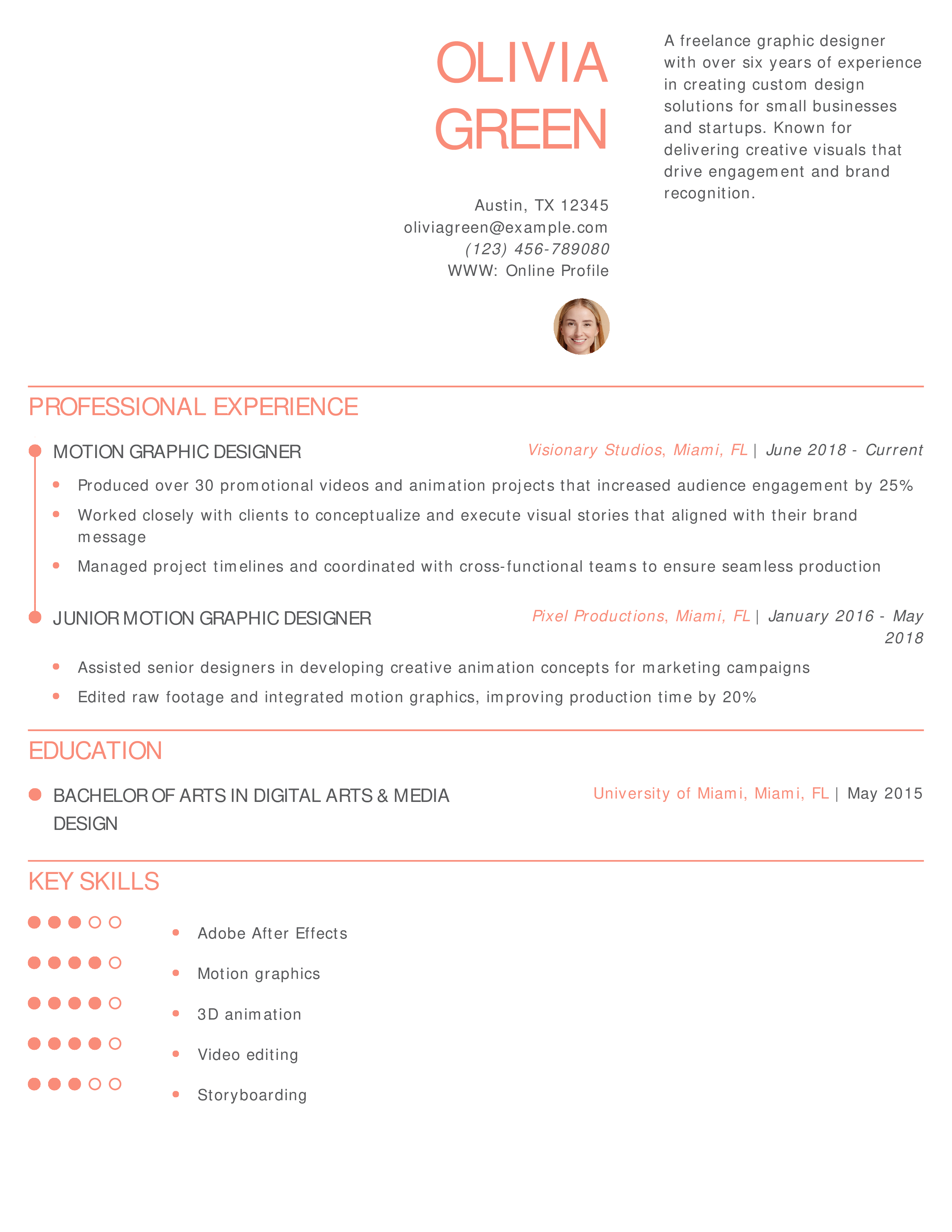 Motion Graphic Designer Resume