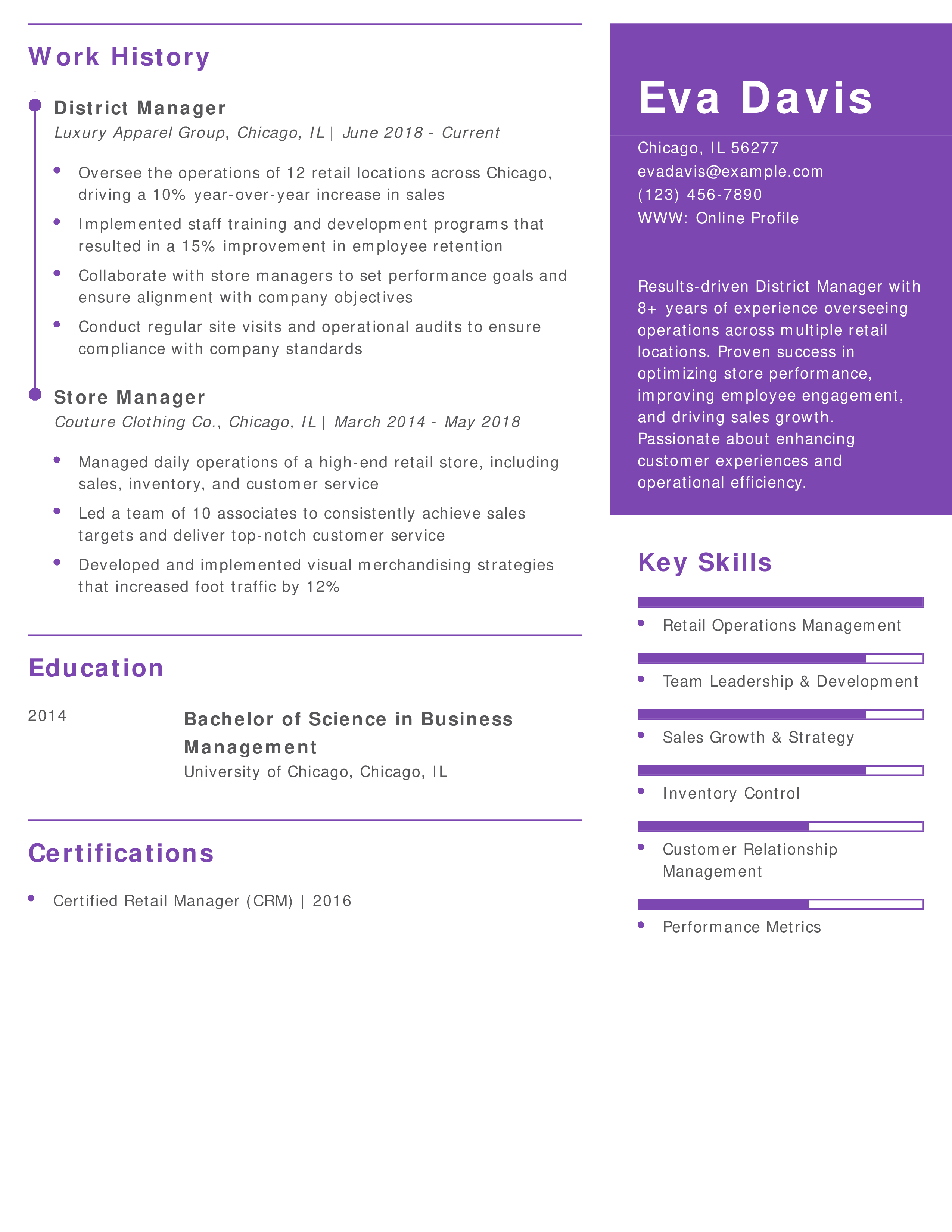 Multi-Location District Manager Resume
