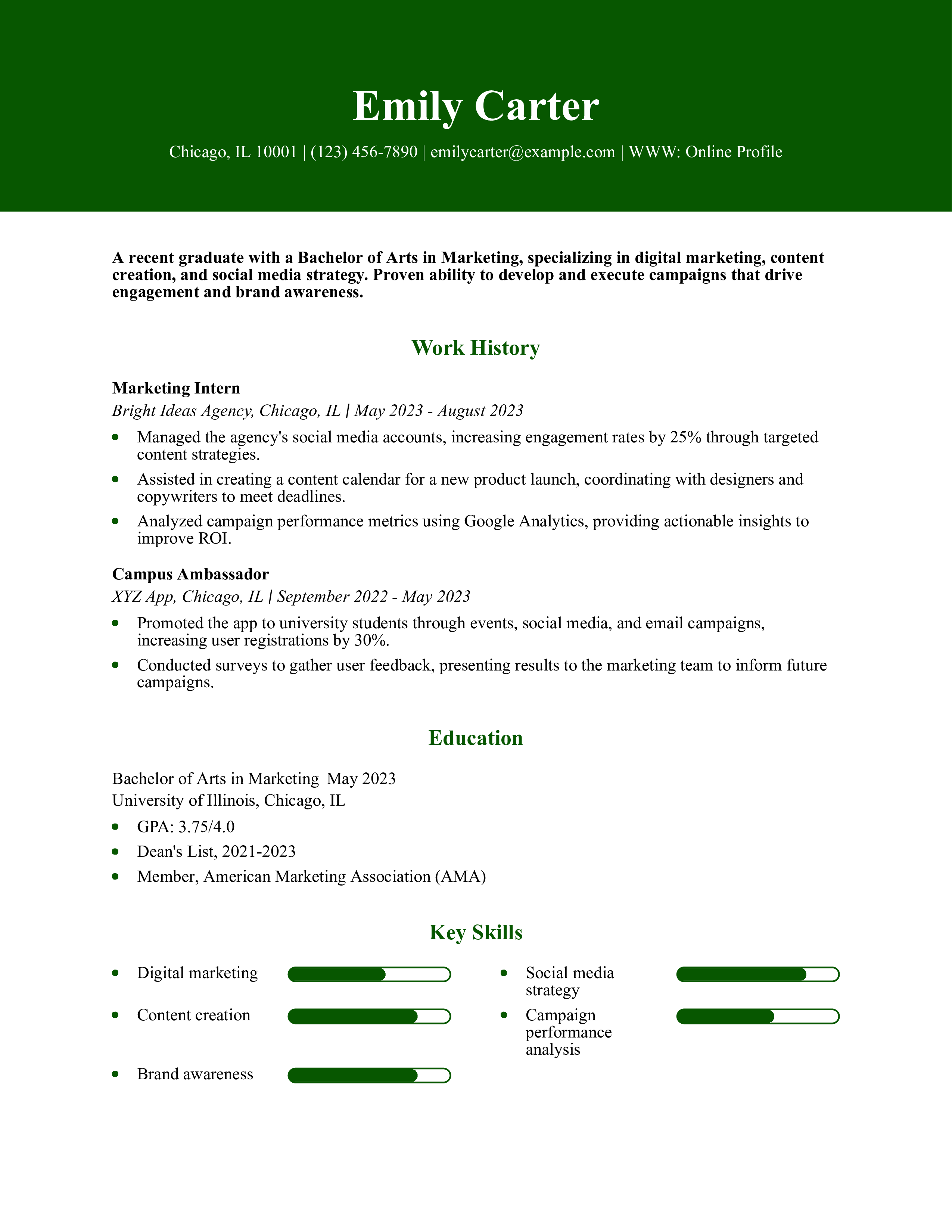 New Graduate Marketing Resume
