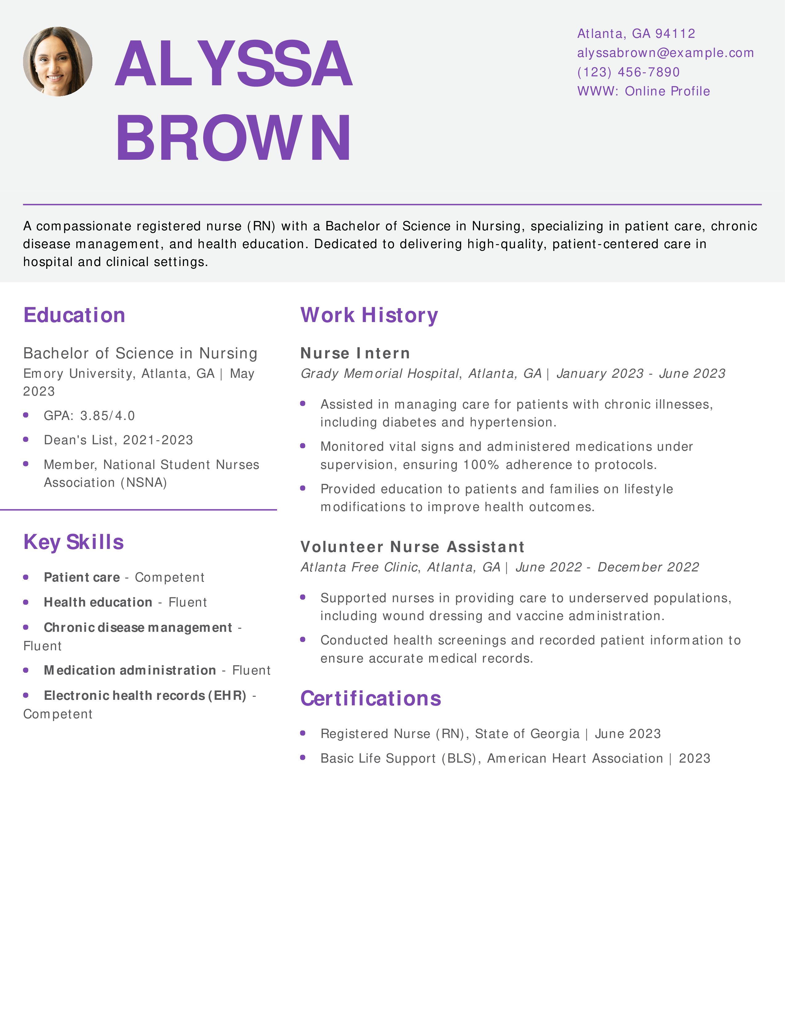 New Graduate Nurse Resume