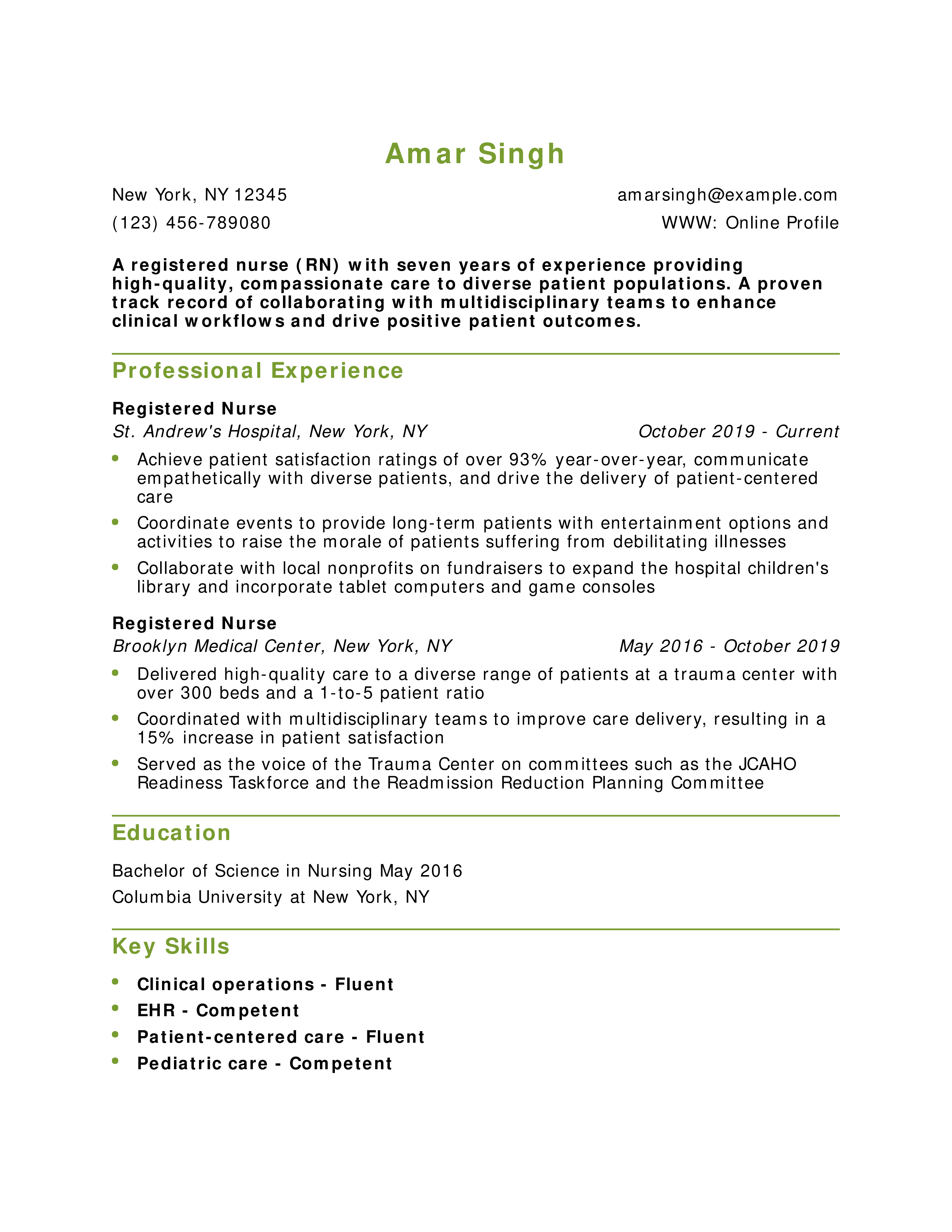 Nurse Resume Example
