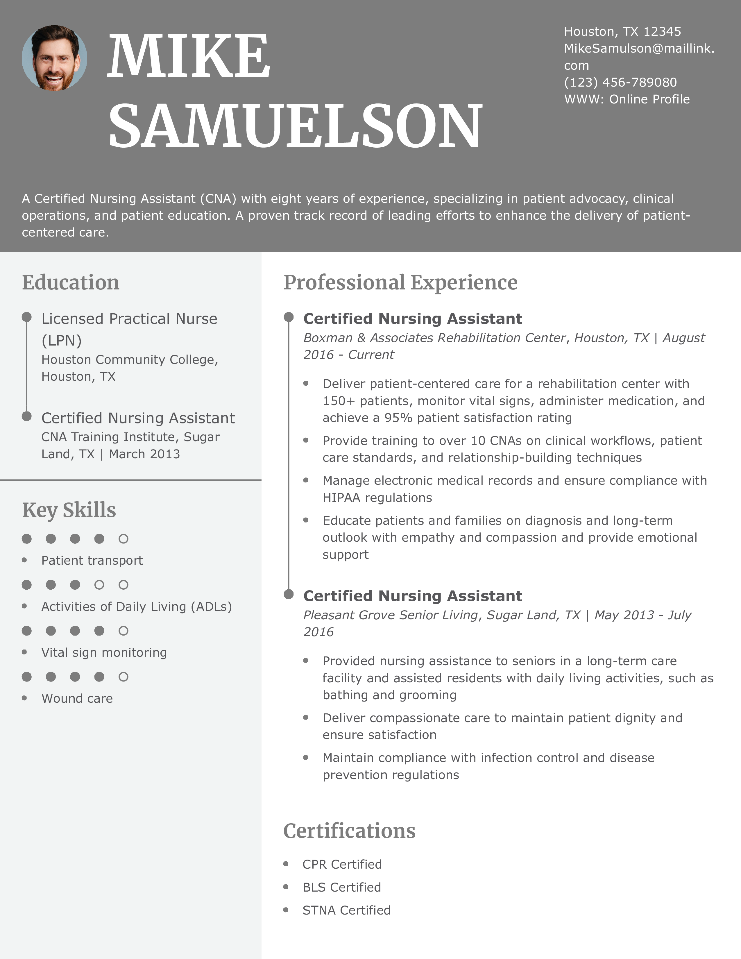 Nursing Assistant Resume Example