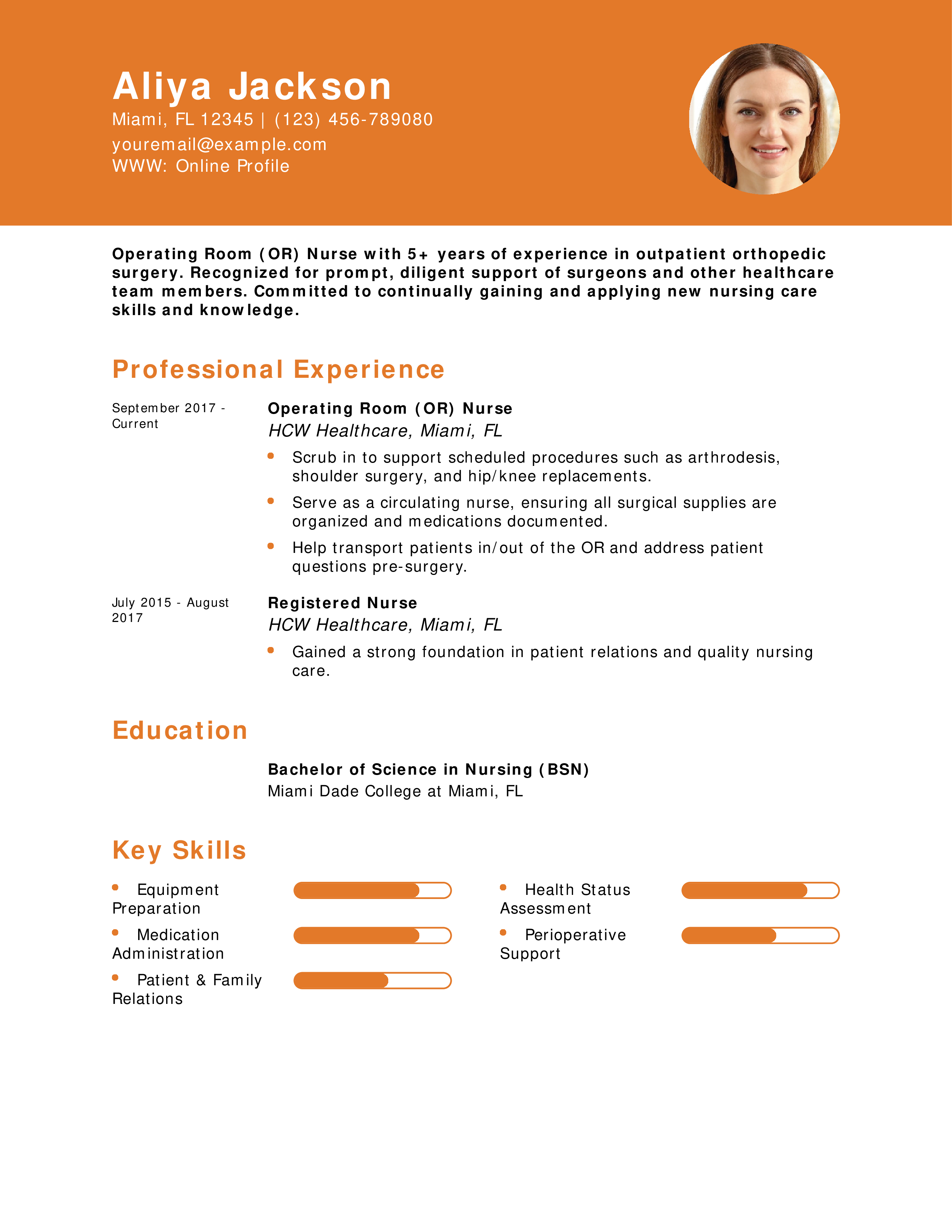 Operating Room or Nurse Resume Example