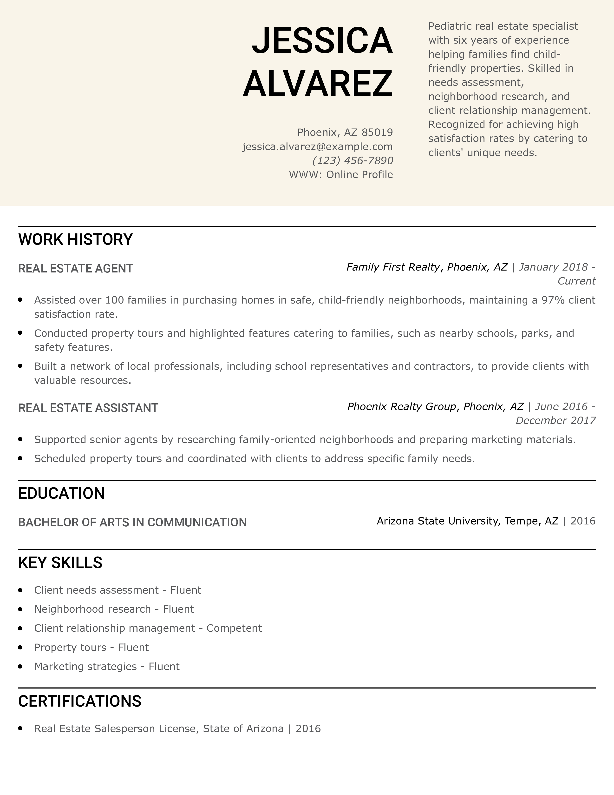 Pediatric Real Estate Specialist Resume