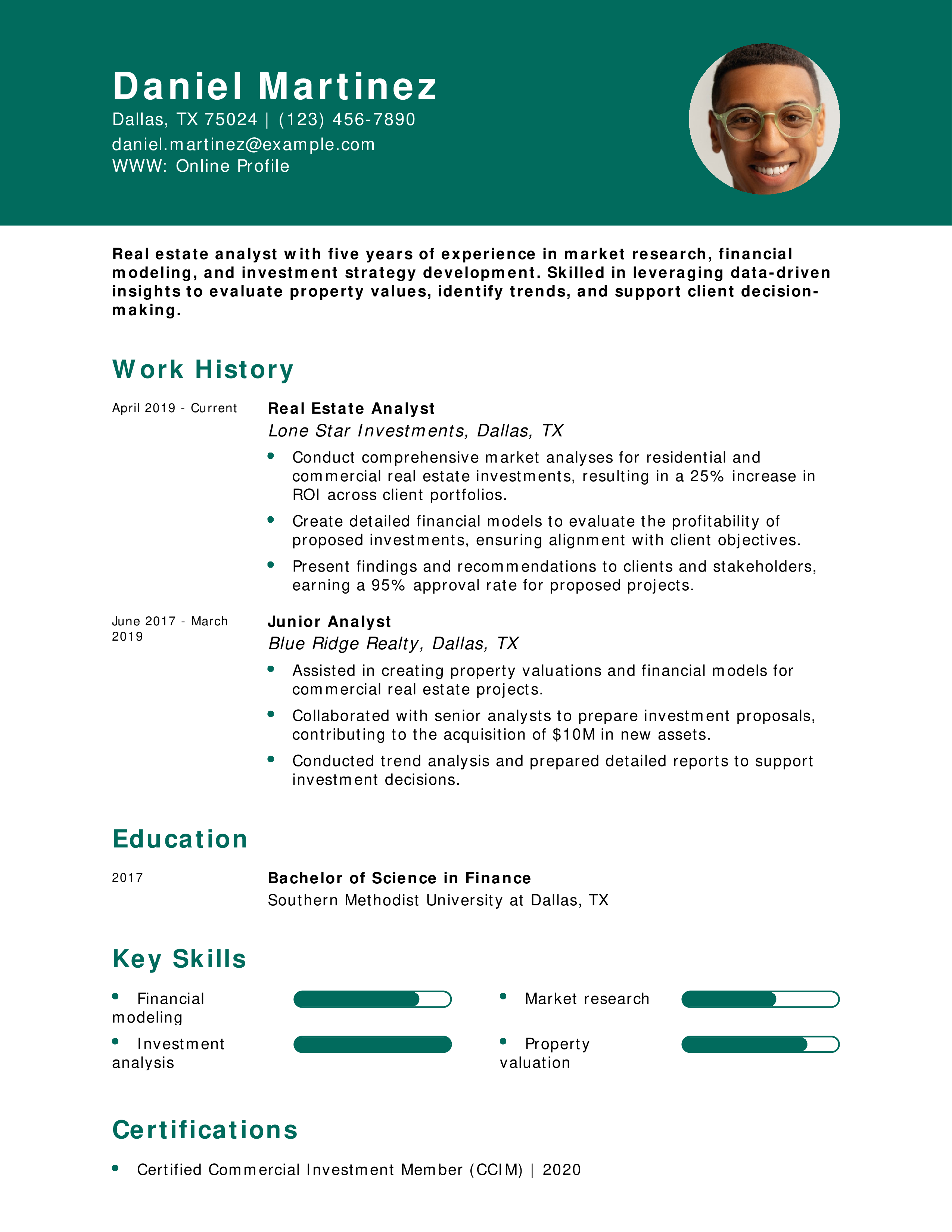 Real Estate Analyst Resume