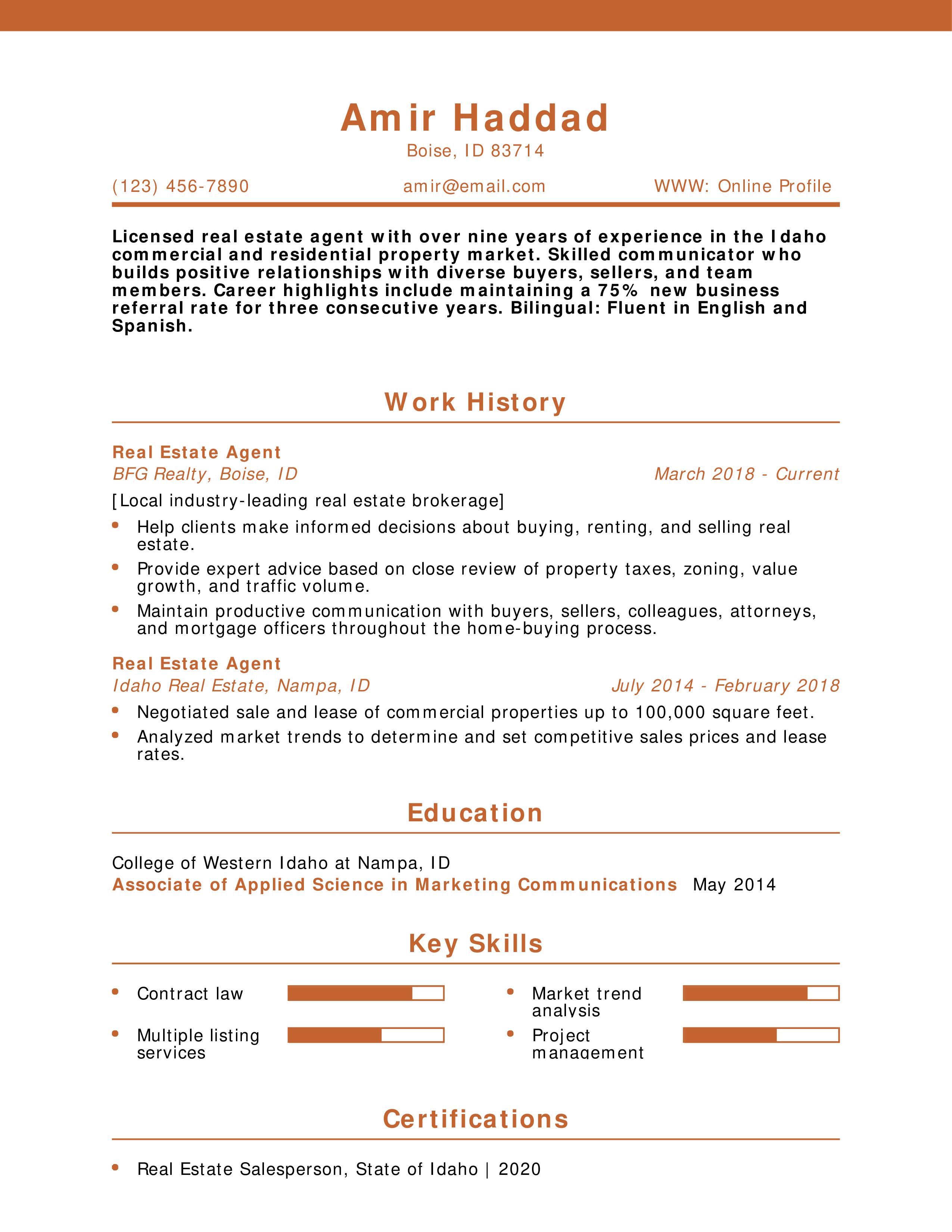 Real Estate Agent Investor Resume
