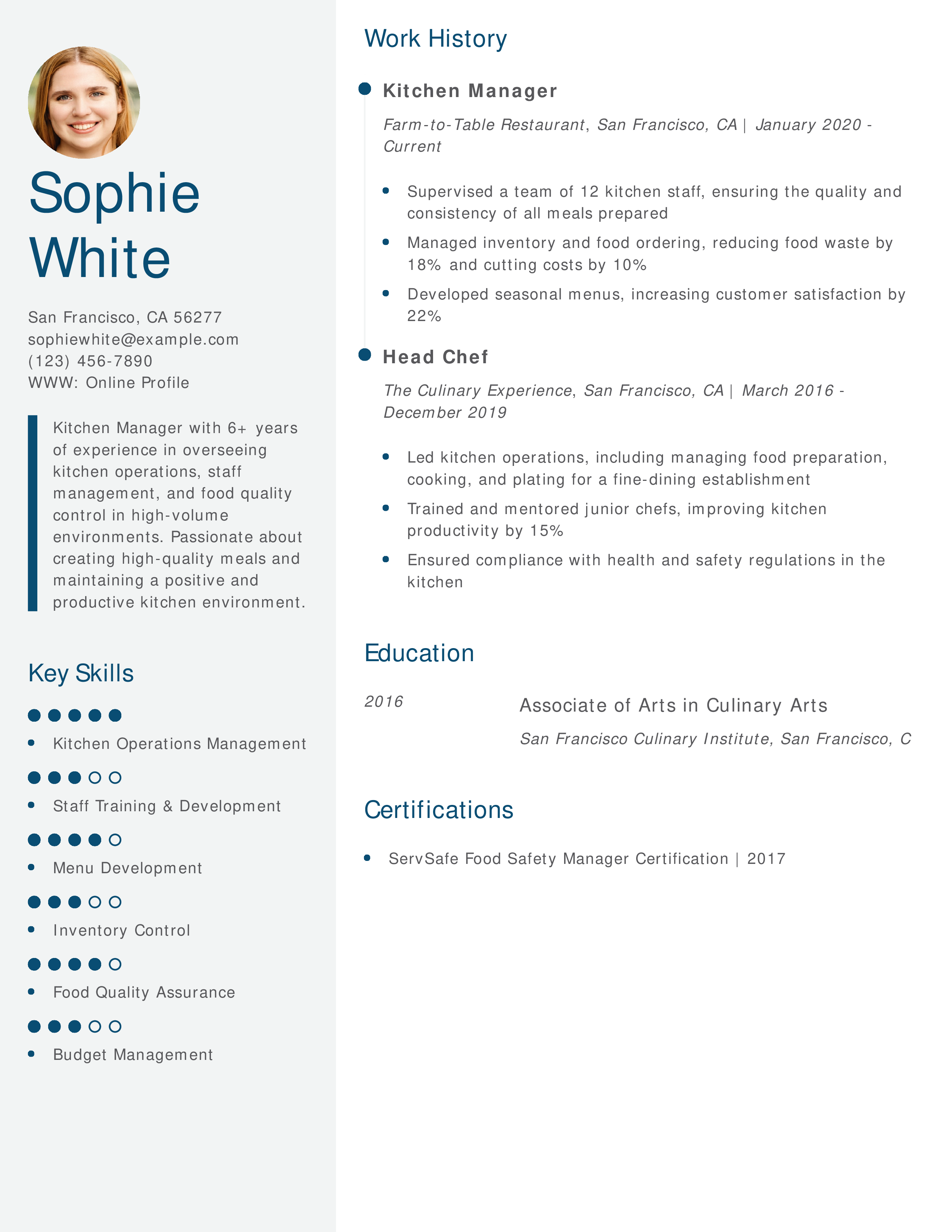 Restaurant Kitchen Manager Resume