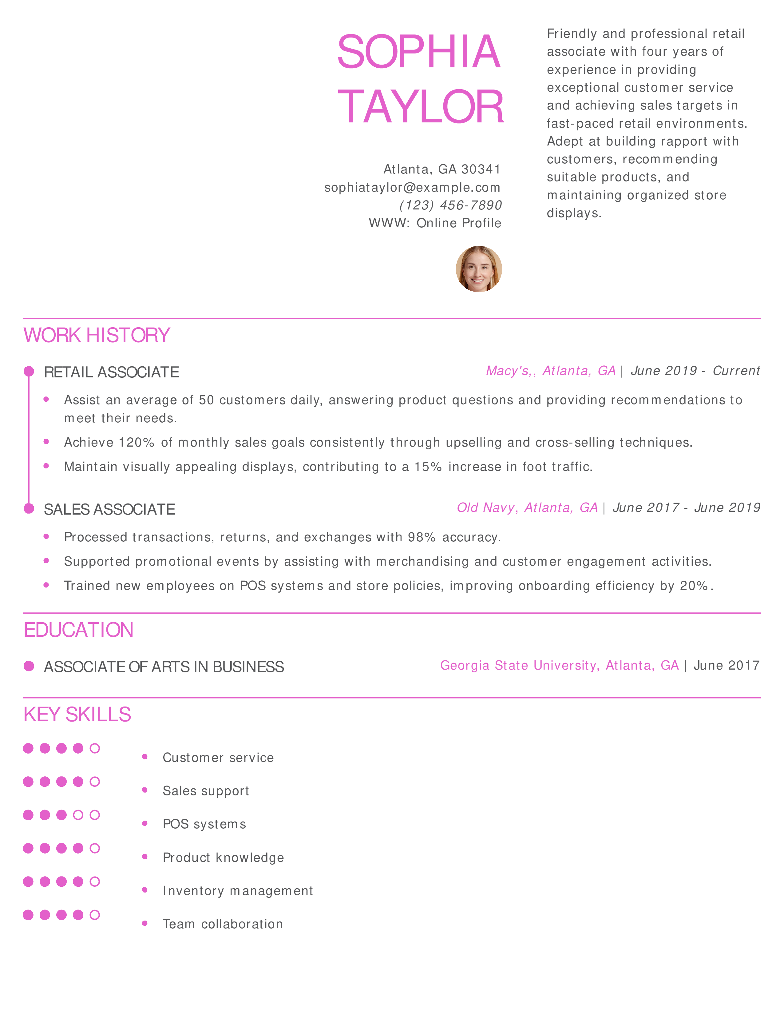 Retail Associate Resume