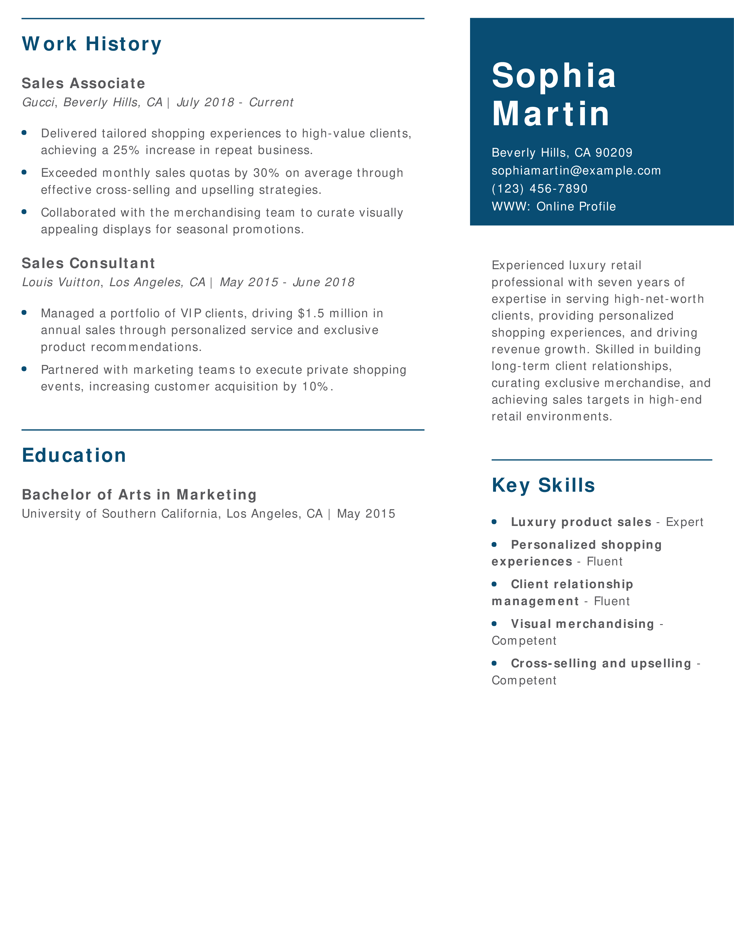 Retail Luxury Resume