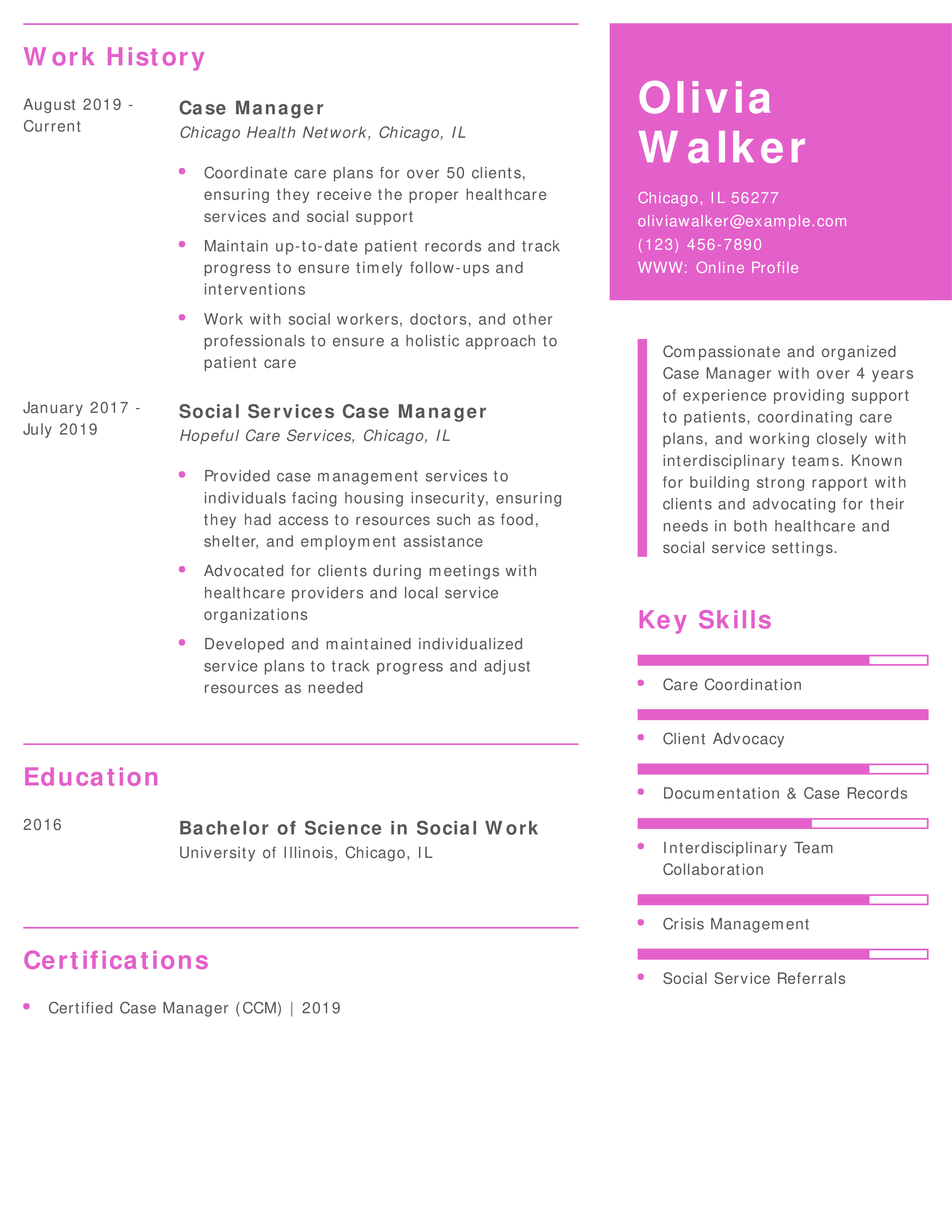Social Services Case Manager Resume