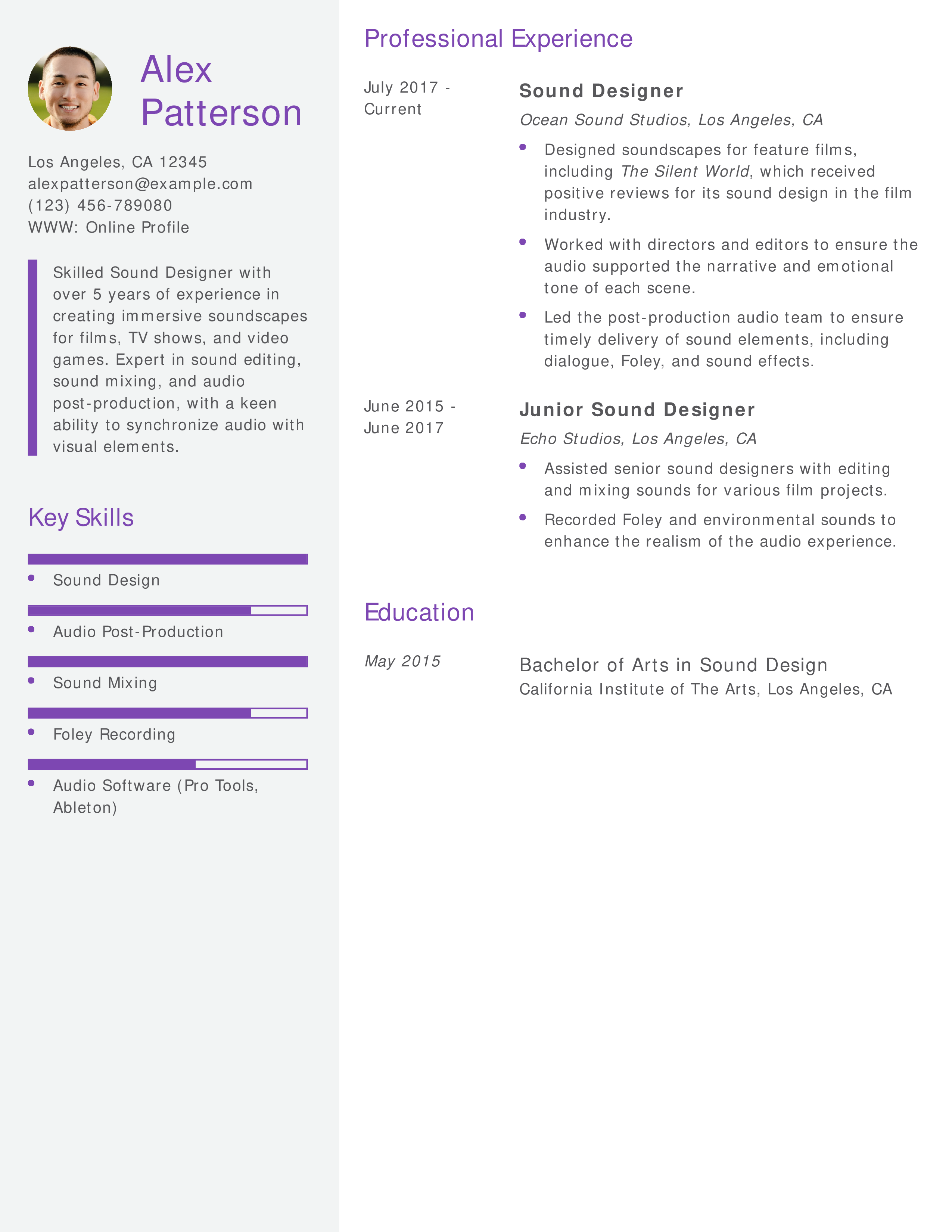 Sound Designer Resume Example