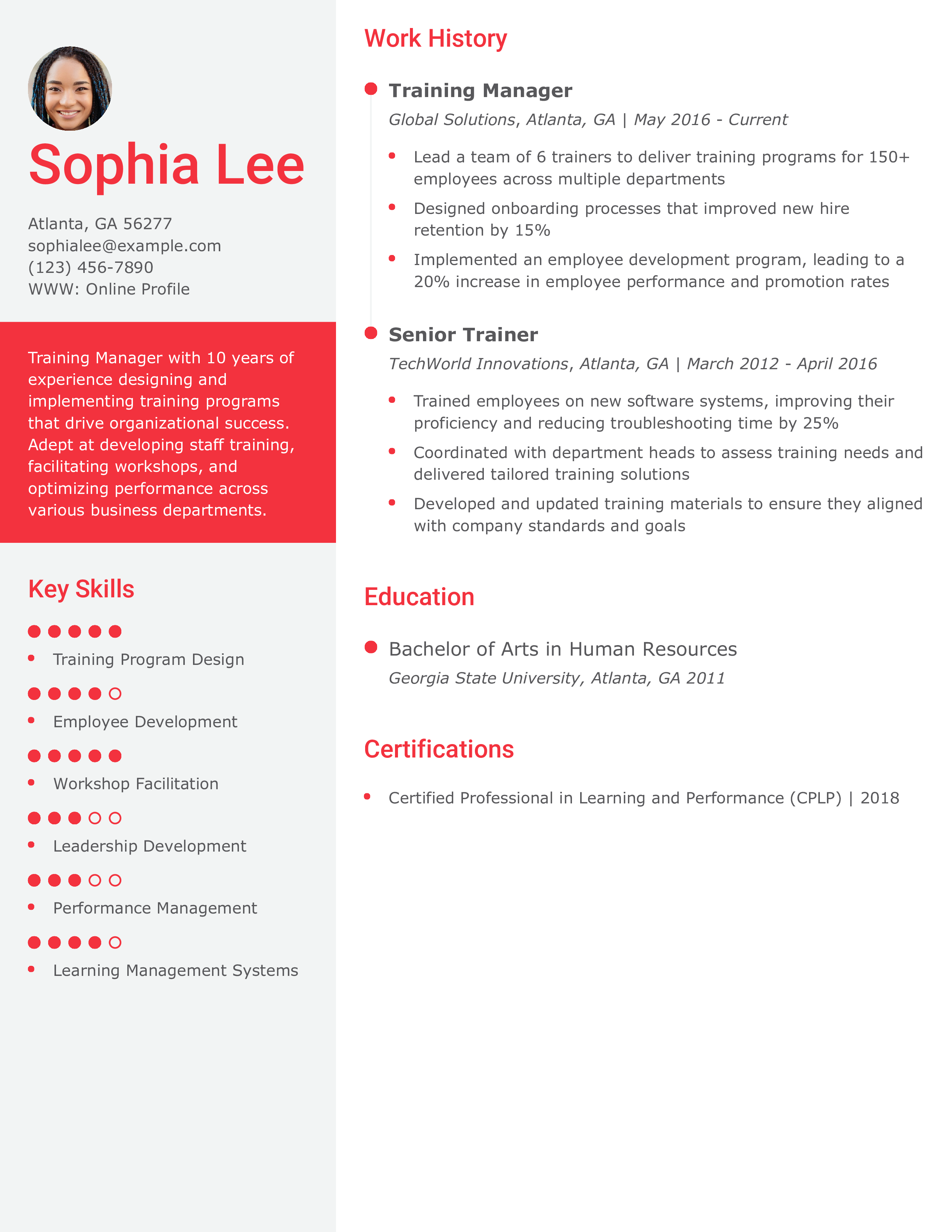 Staff Development Training Manager Resume