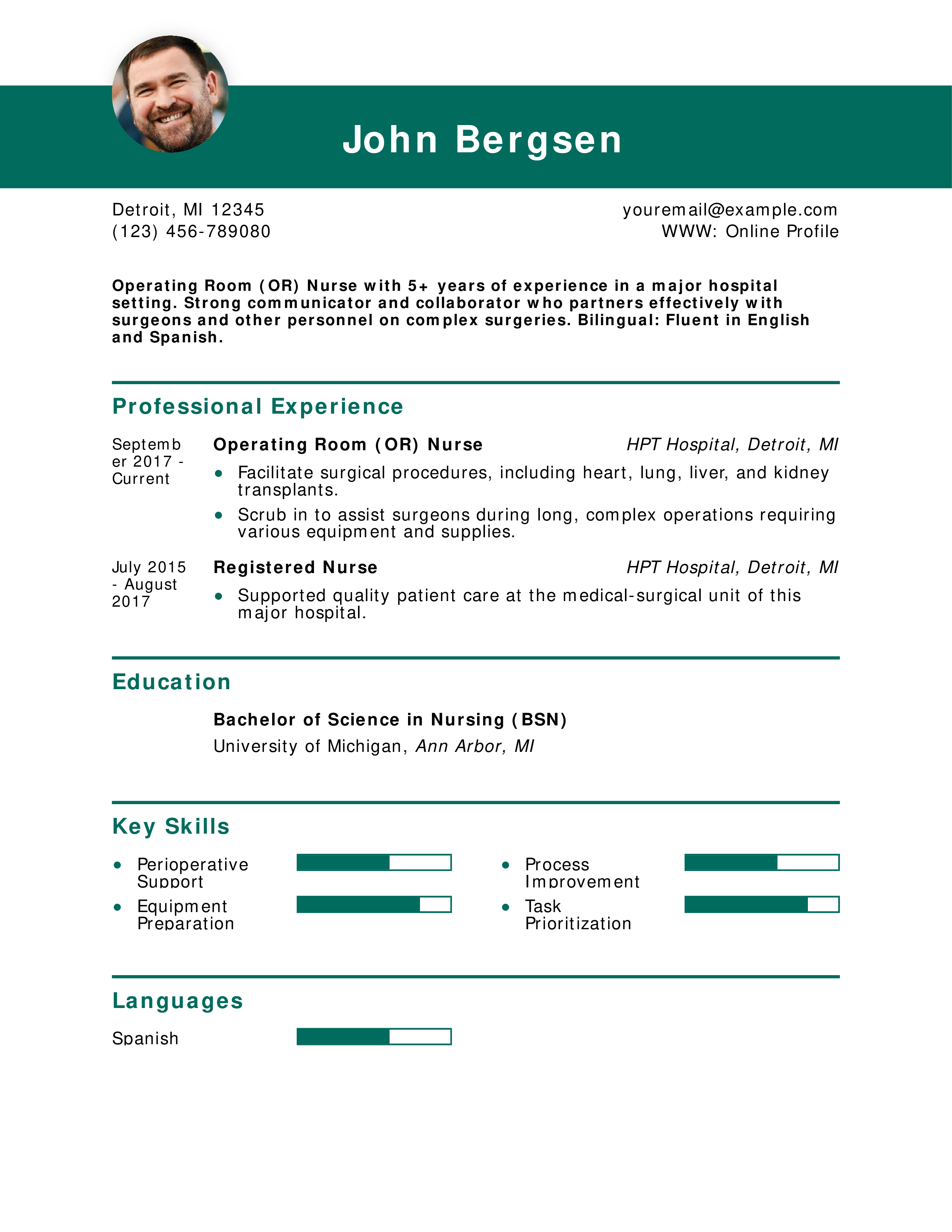 Transplant Operating Room Nurse Resume Example