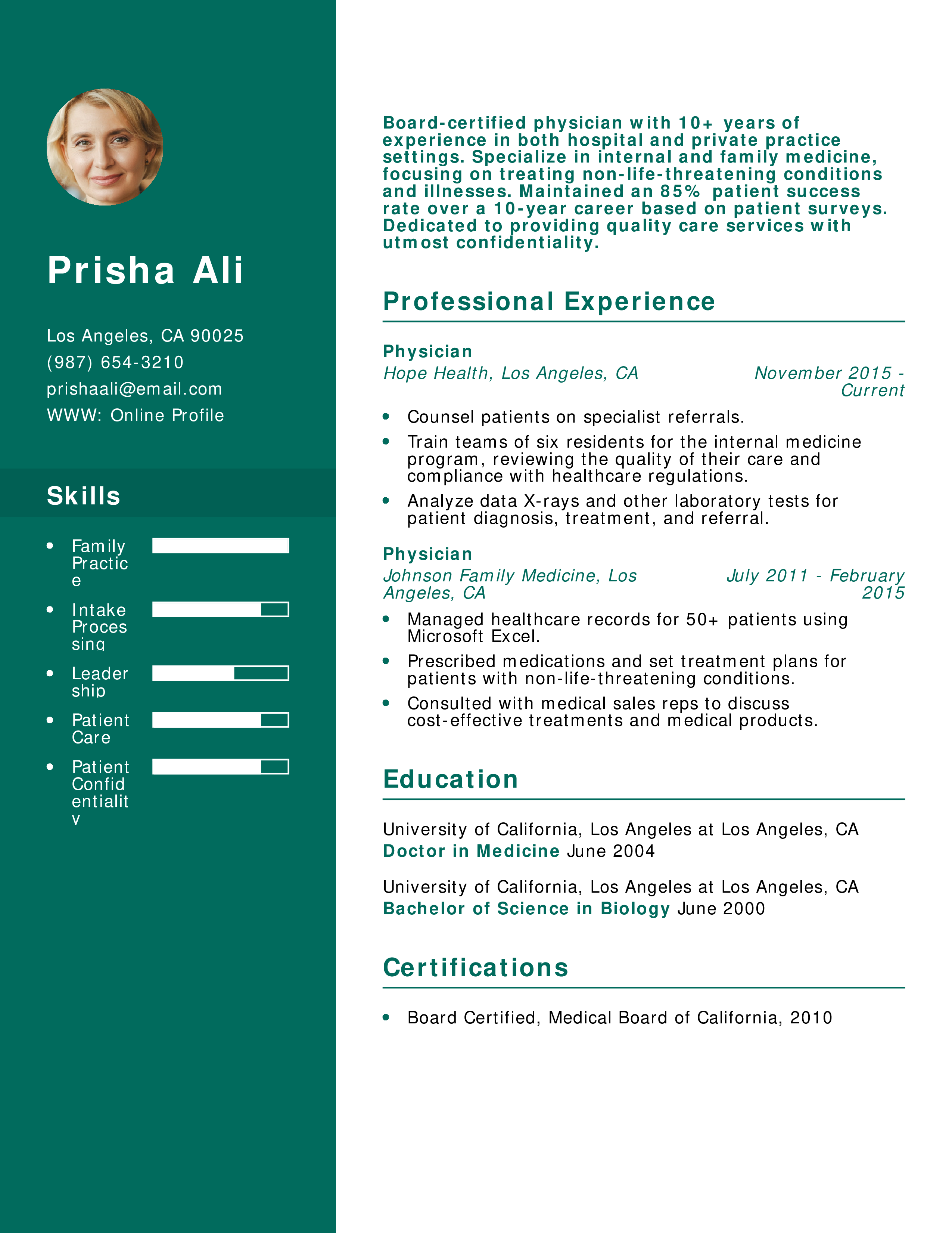 Board-Certified Physician Resume