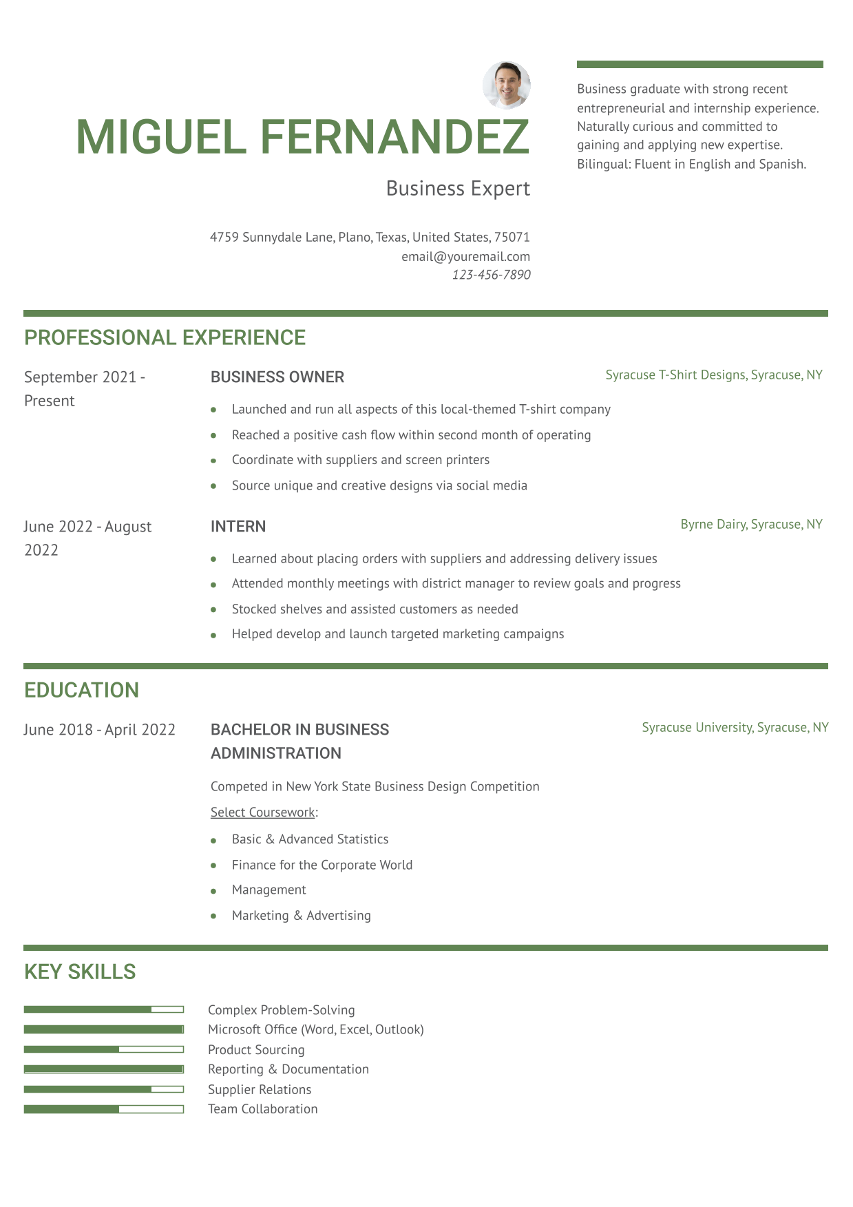 Business Resume Example
