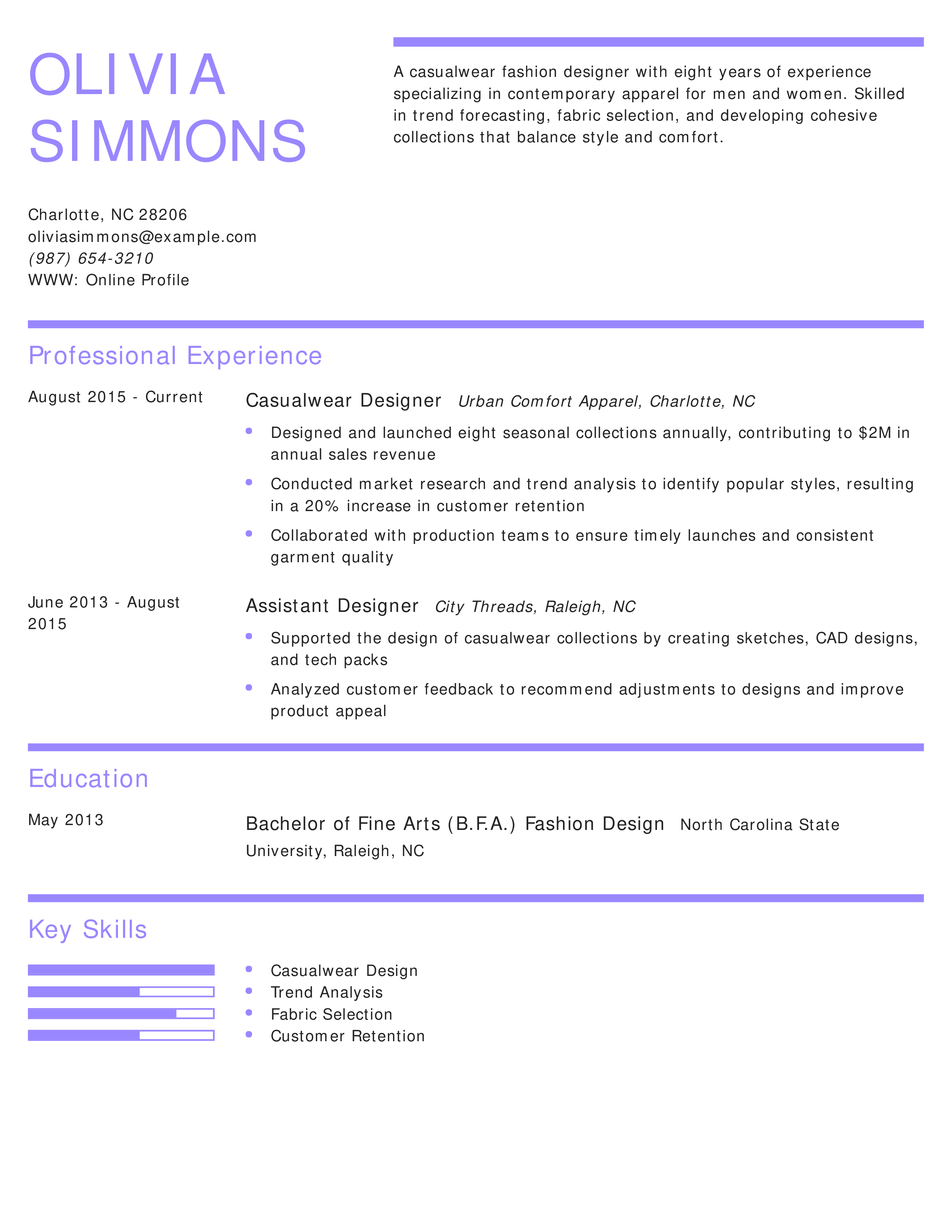 Casualwear Fashion Designer Resume Example