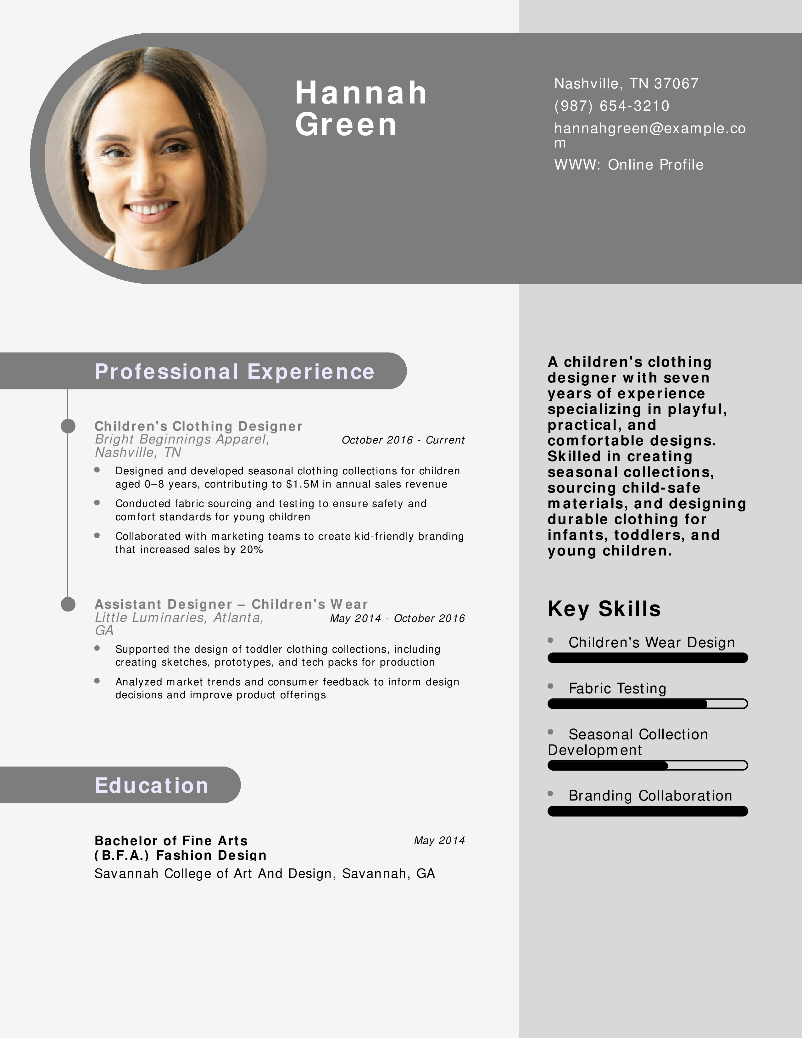 Children's Clothing Designer Resume Example