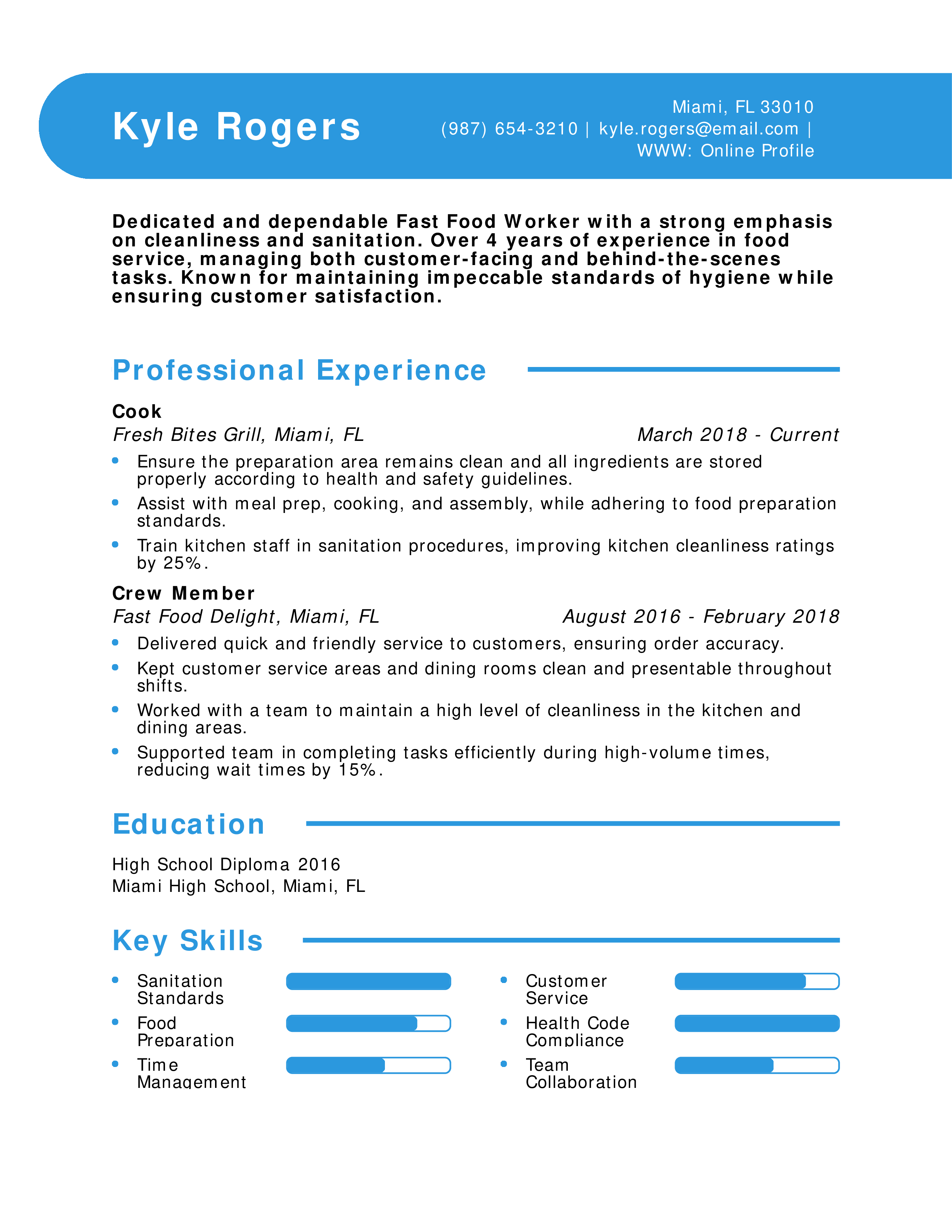 Clean Fast Food Worker Resume