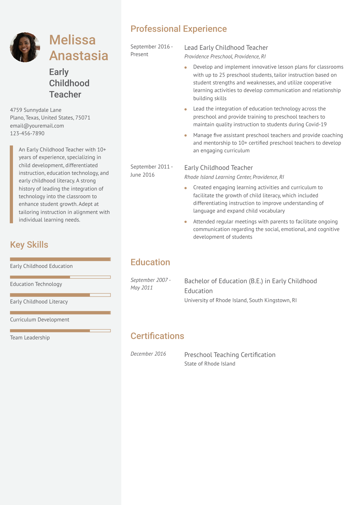 Early Childhood Education Resume Example