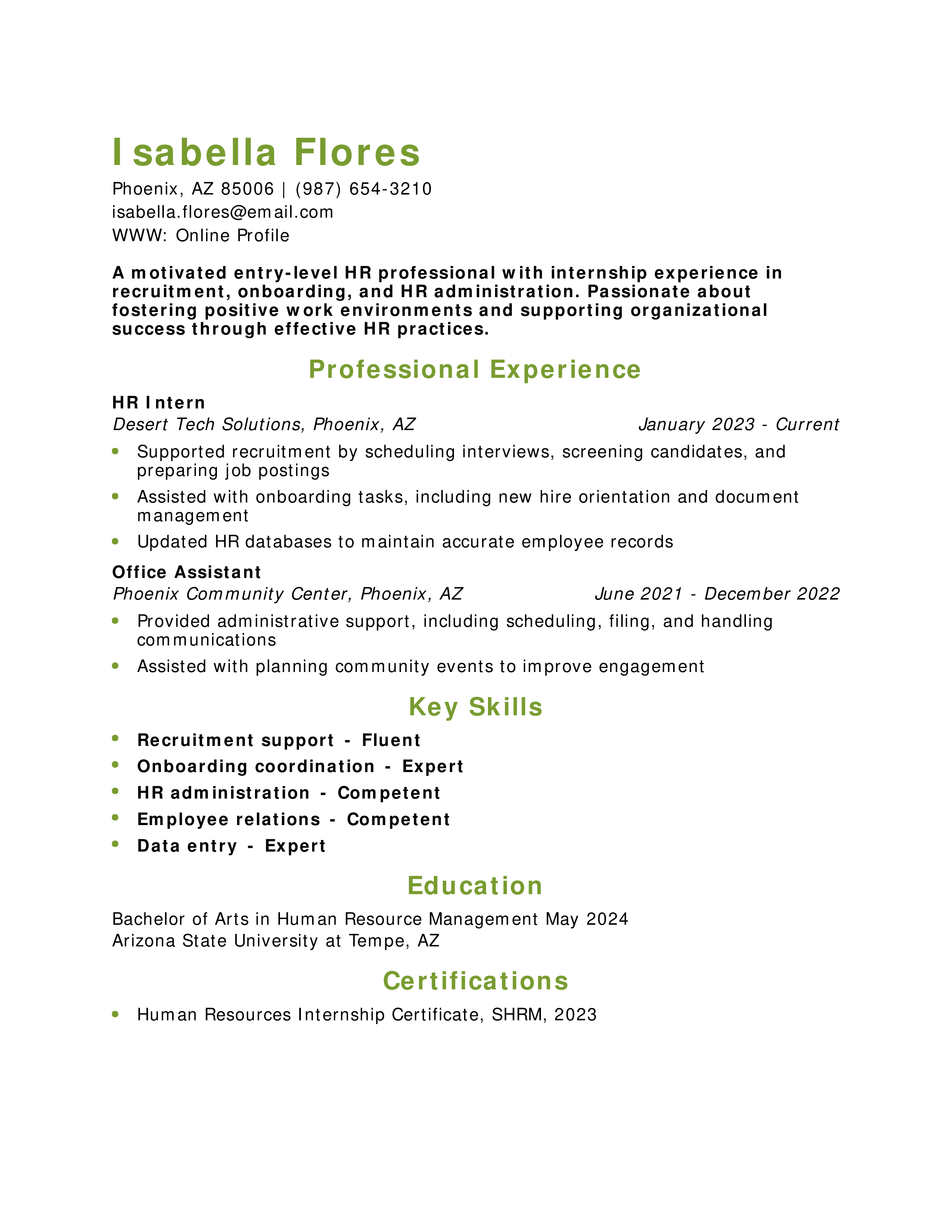 Entry-Level HR Resume