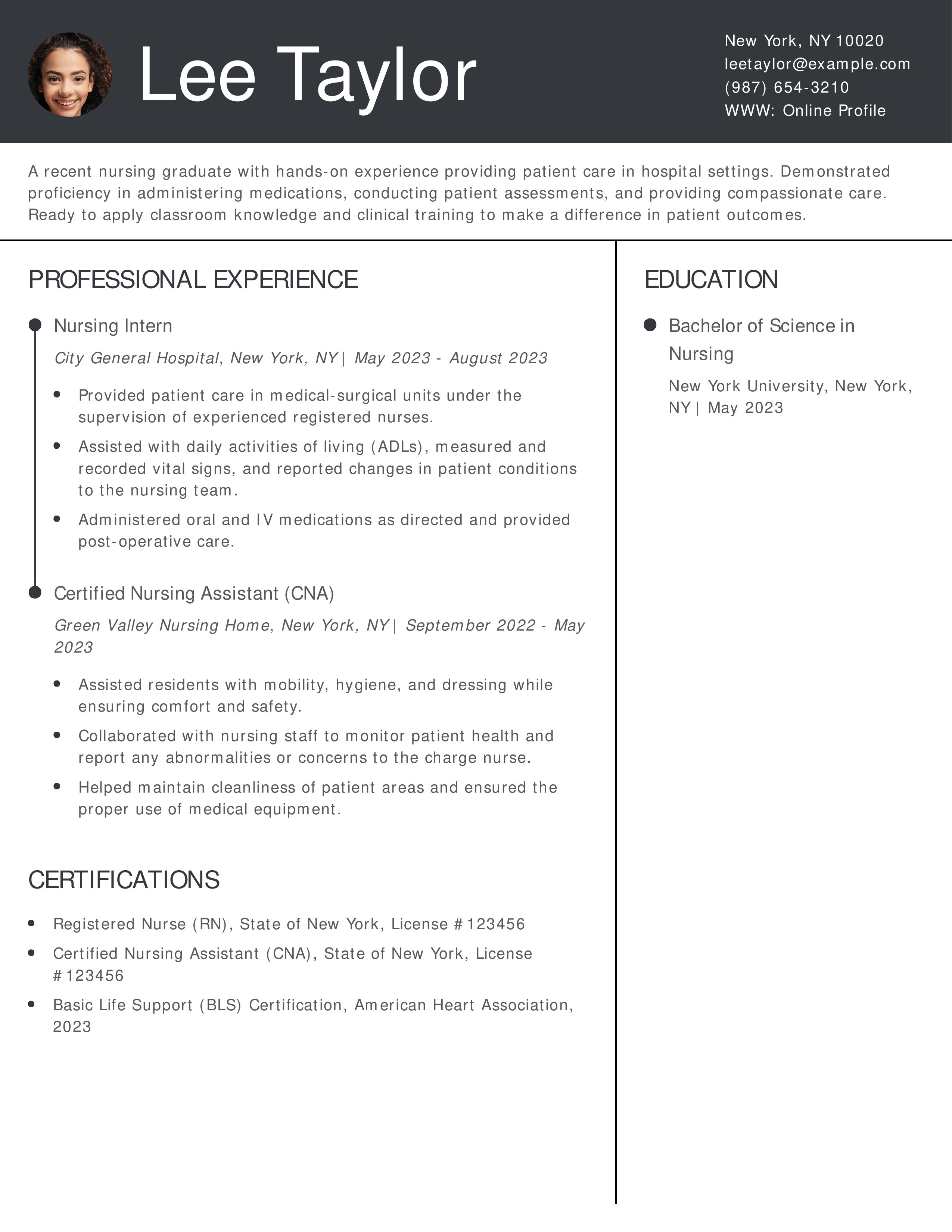 Entry-Level Nurse Resume