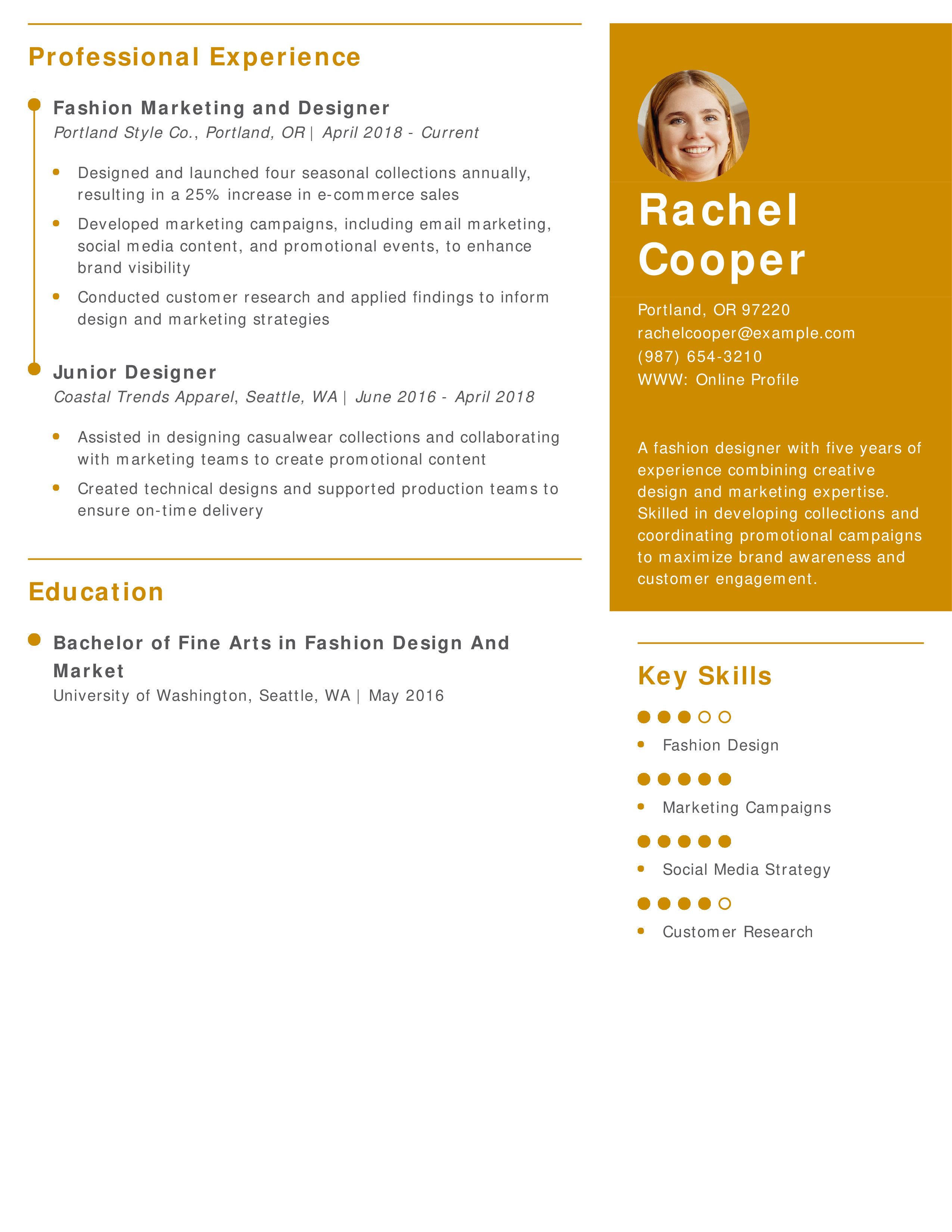 Fashion Marketing and Designer Resume Example