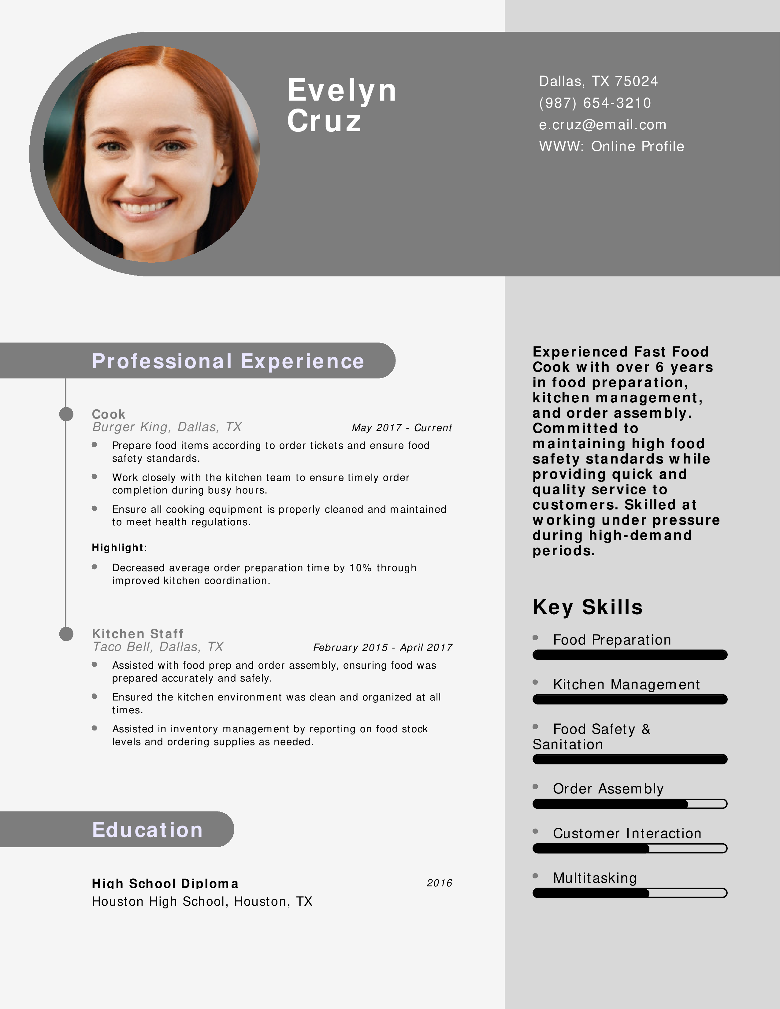 Fast Food Cook Resume