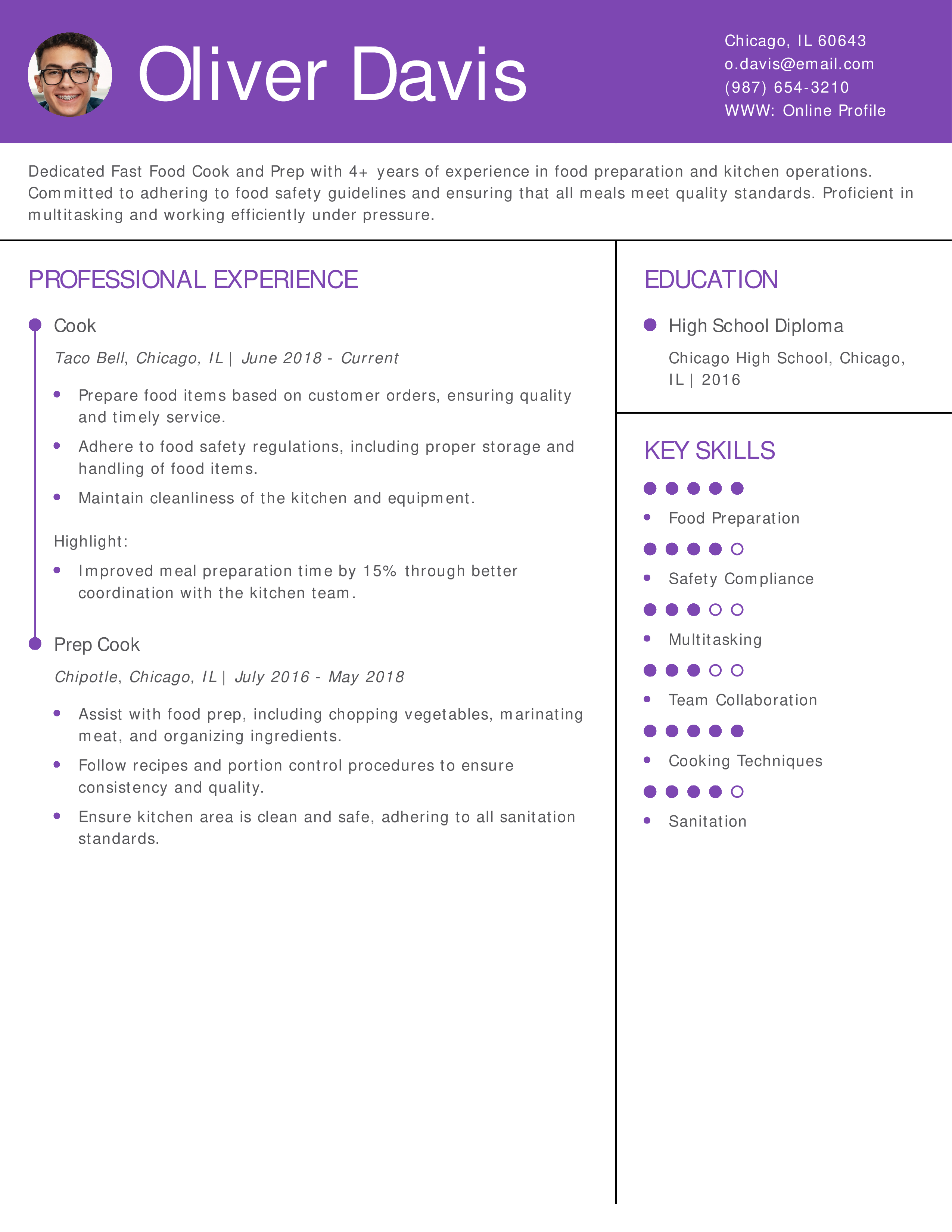 Fast Food Cook and Prep Resume