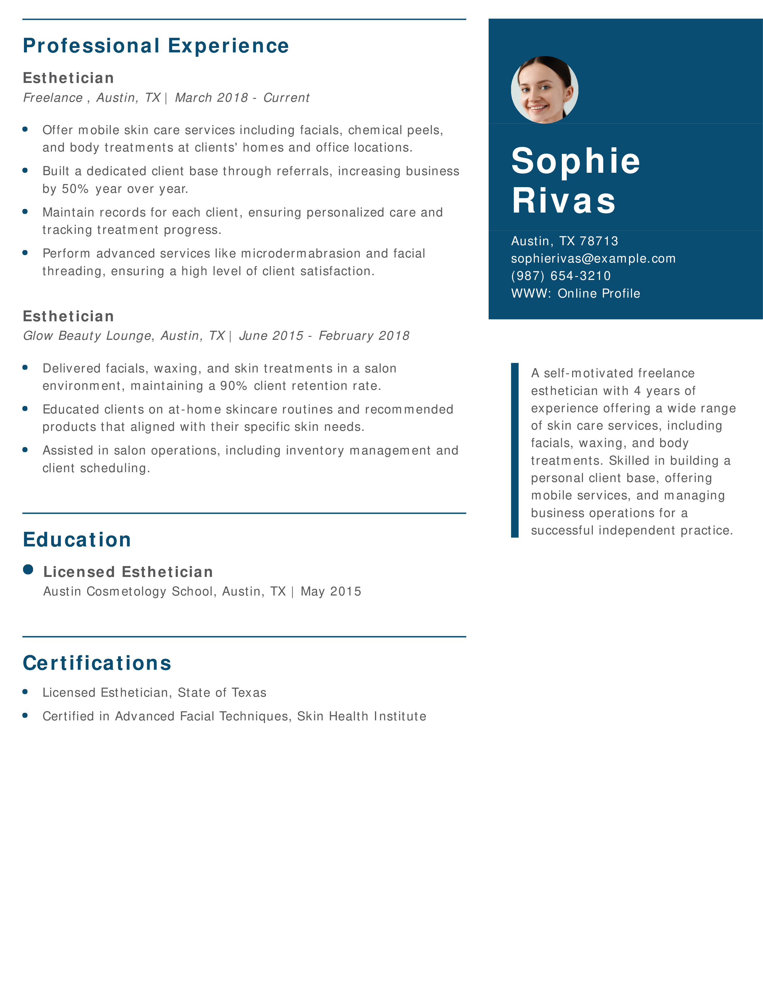 Freelance Esthetician Resume