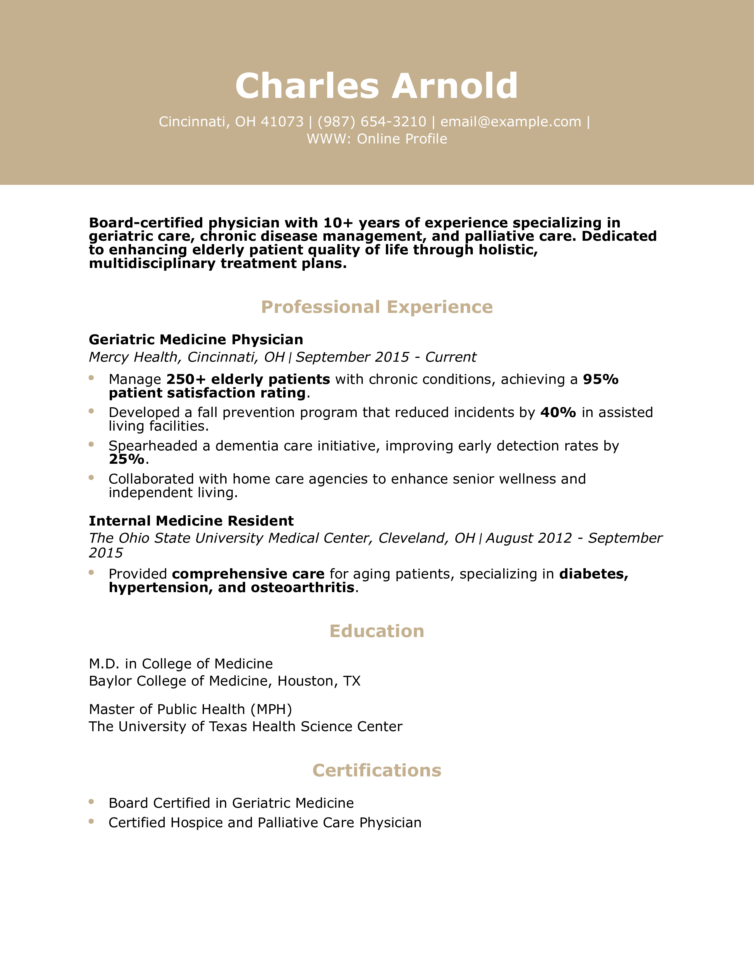 Geriatric Medicine Physician Resume