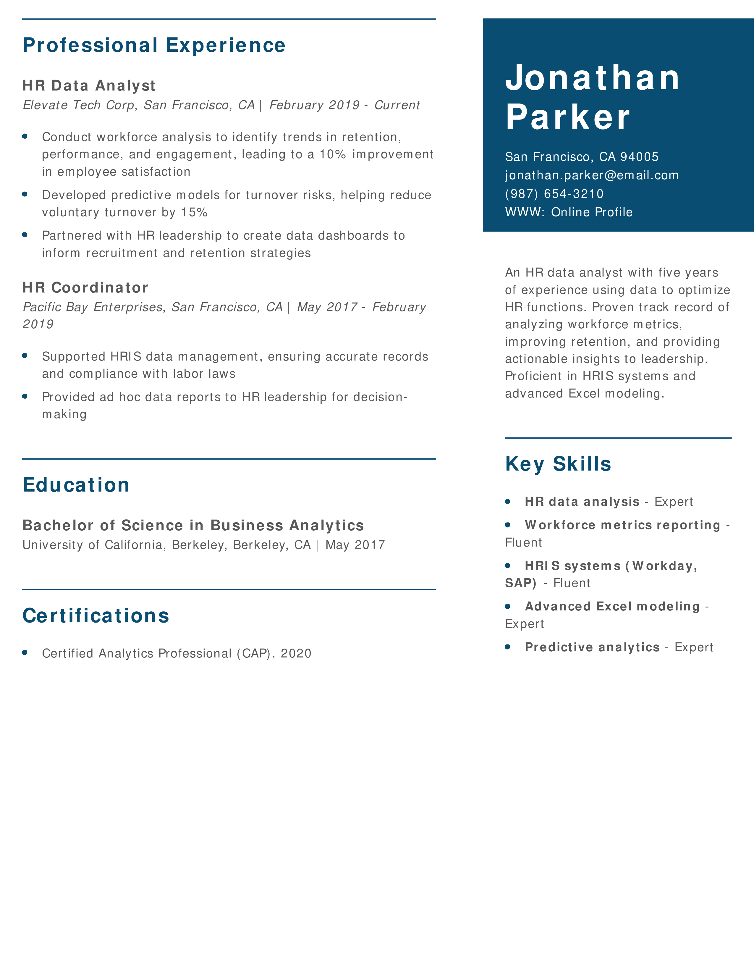 HR Data Analyst Resume