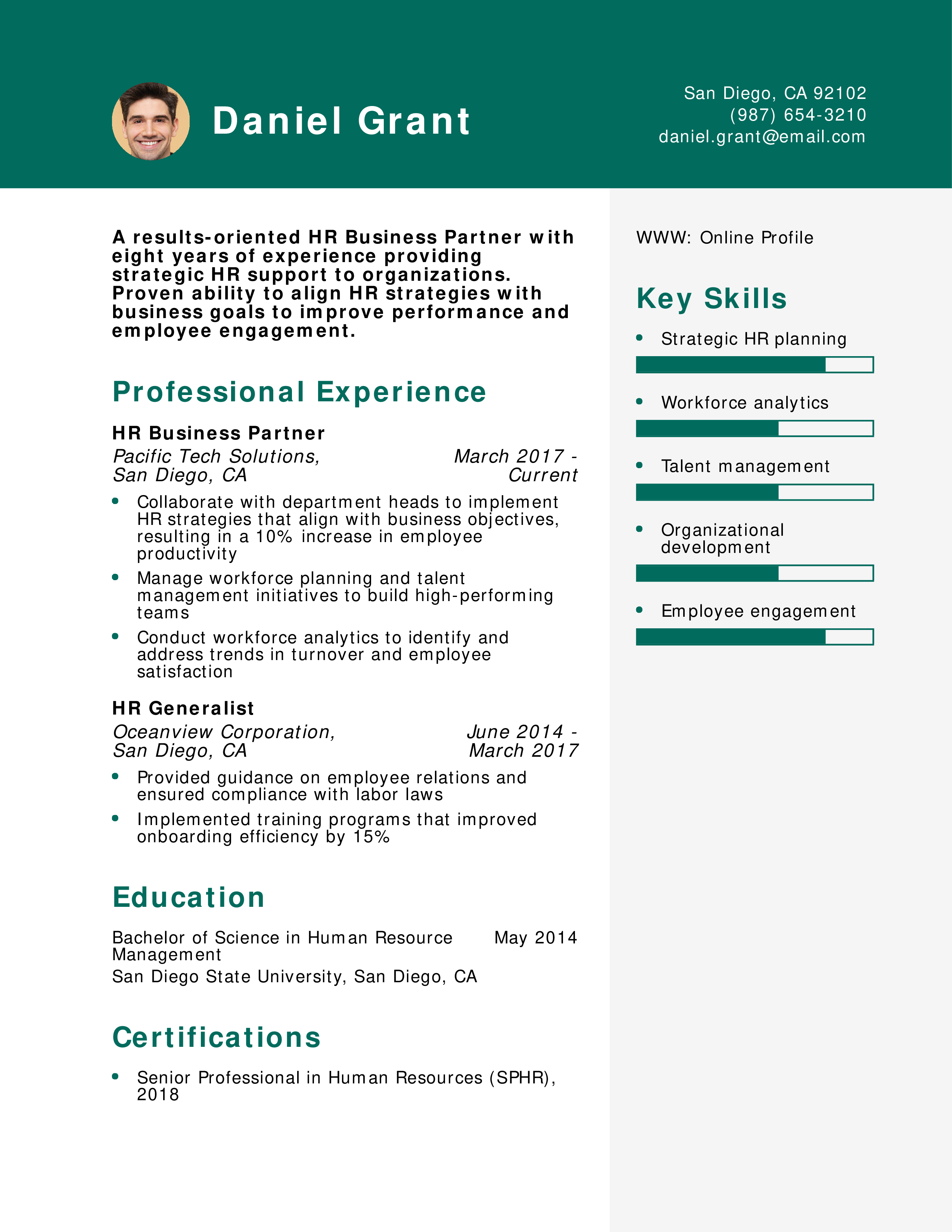 Human Resources Business Partner Resume