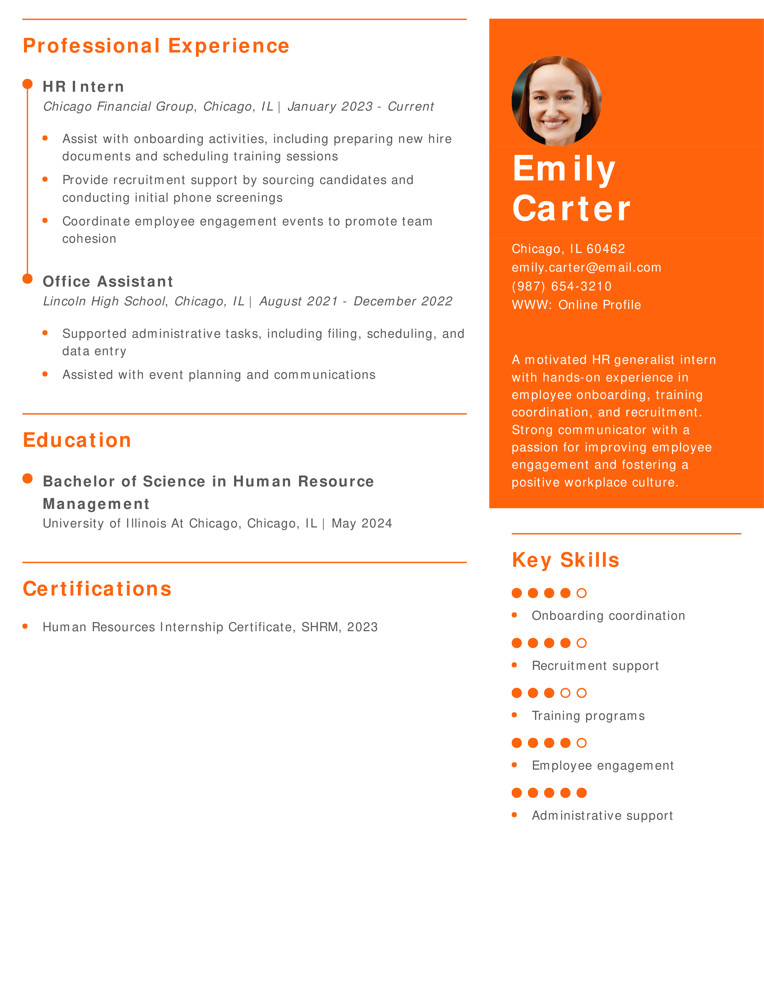 Human Resources Generalist Intern Resume