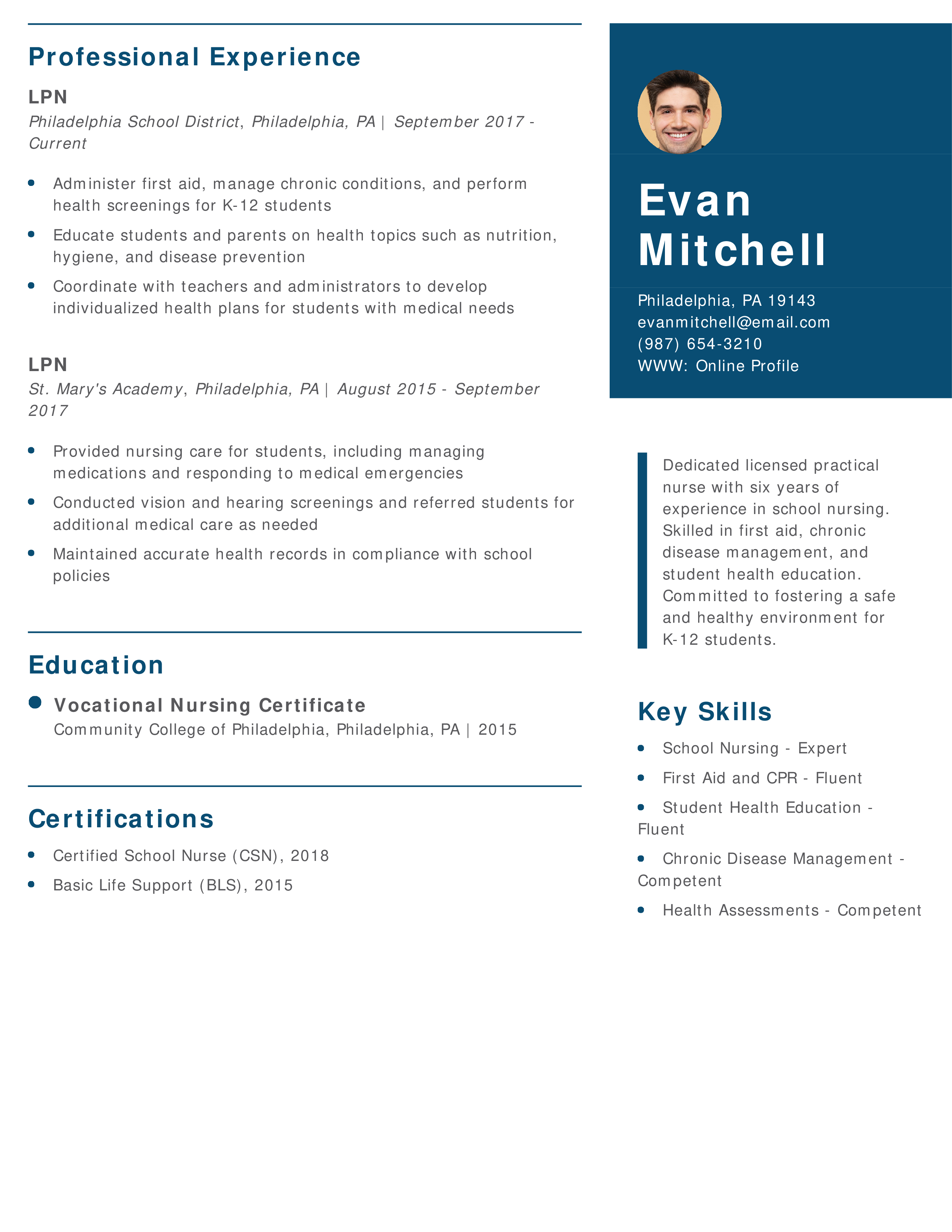 School Nurse LPN Resume