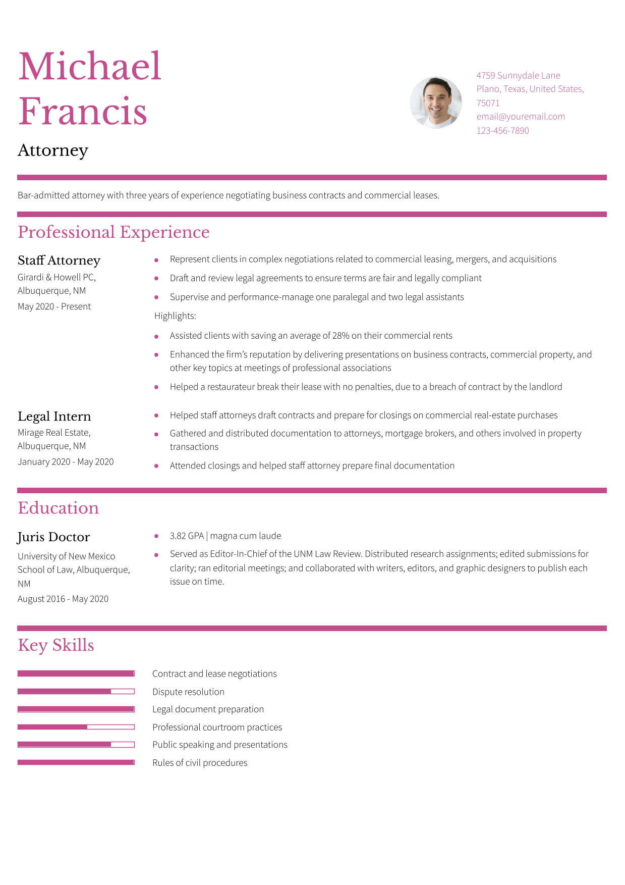 Law and Legal Resume Example