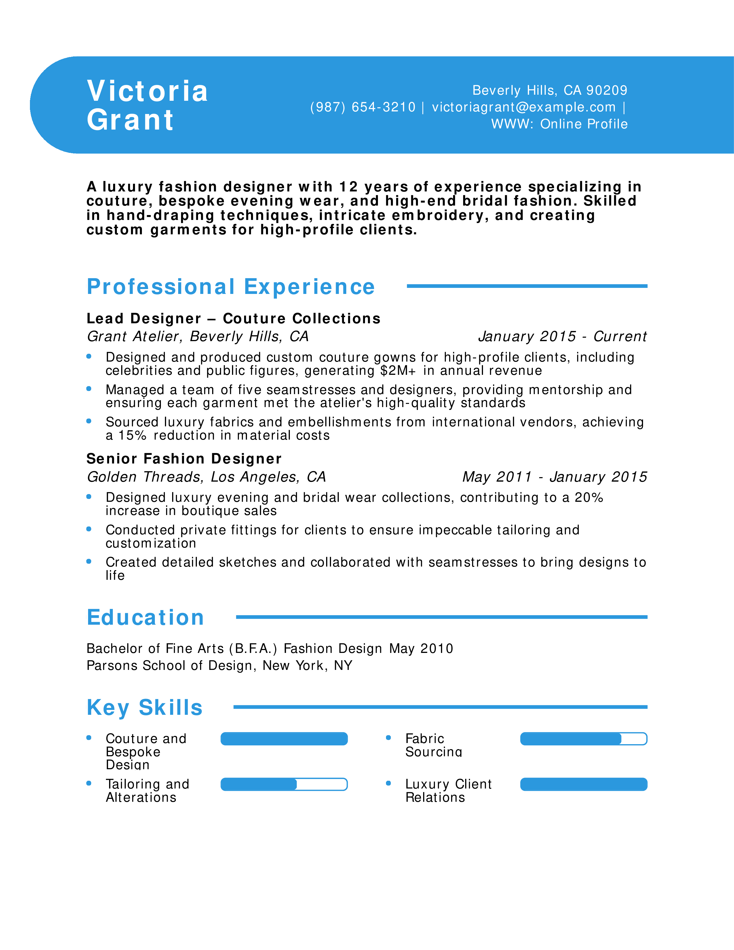 Luxury Fashion Designer Resume Example
