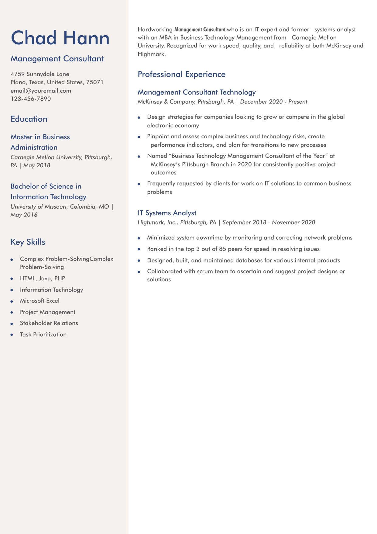 Management Resume Example
