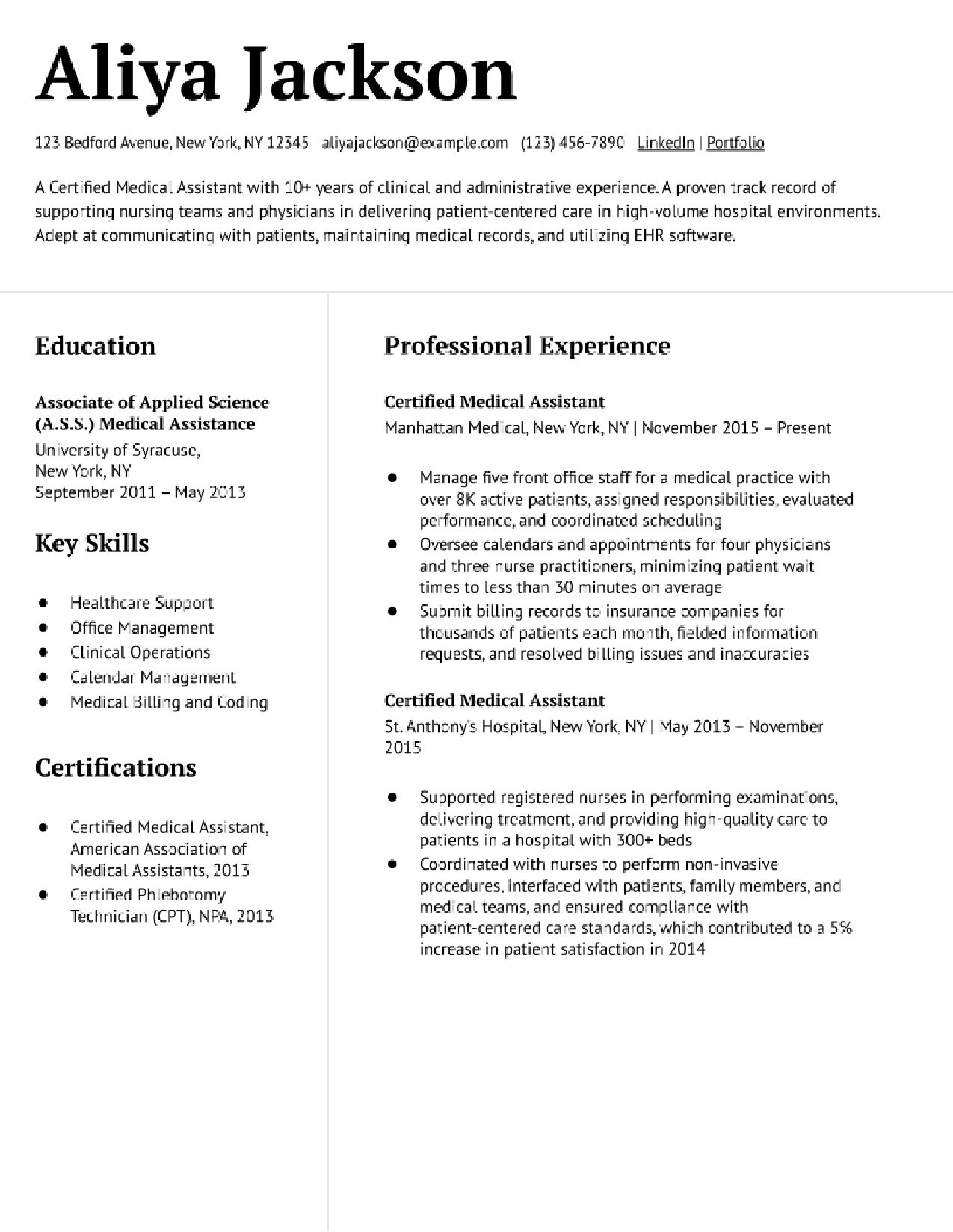 Medical Assistant Resume Example