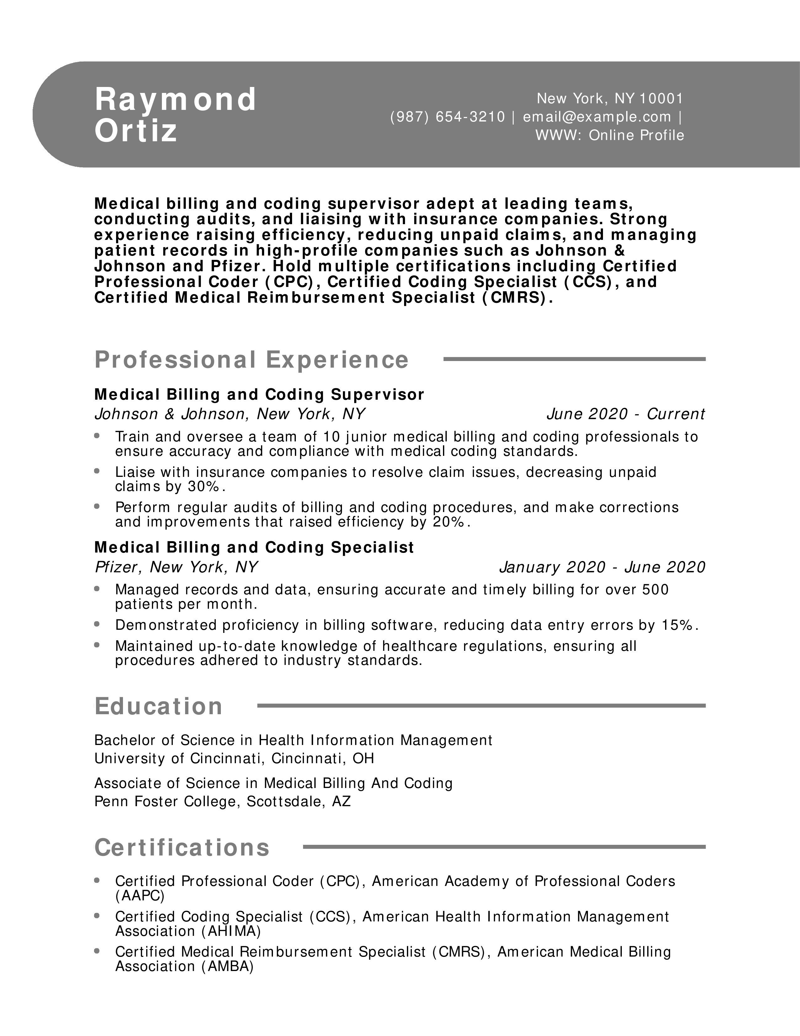 Medical Billing and Coding Resume