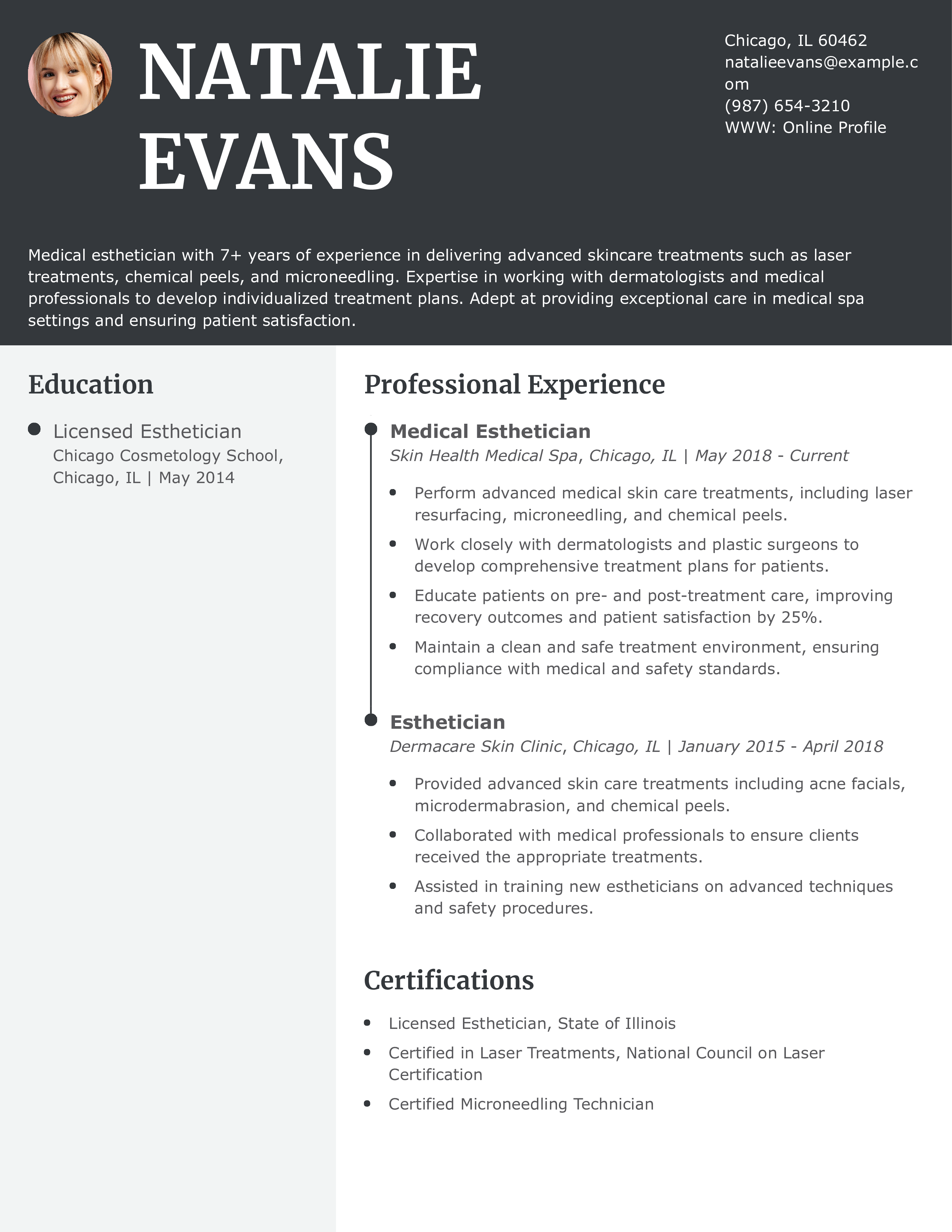 Medical Esthetician Resume
