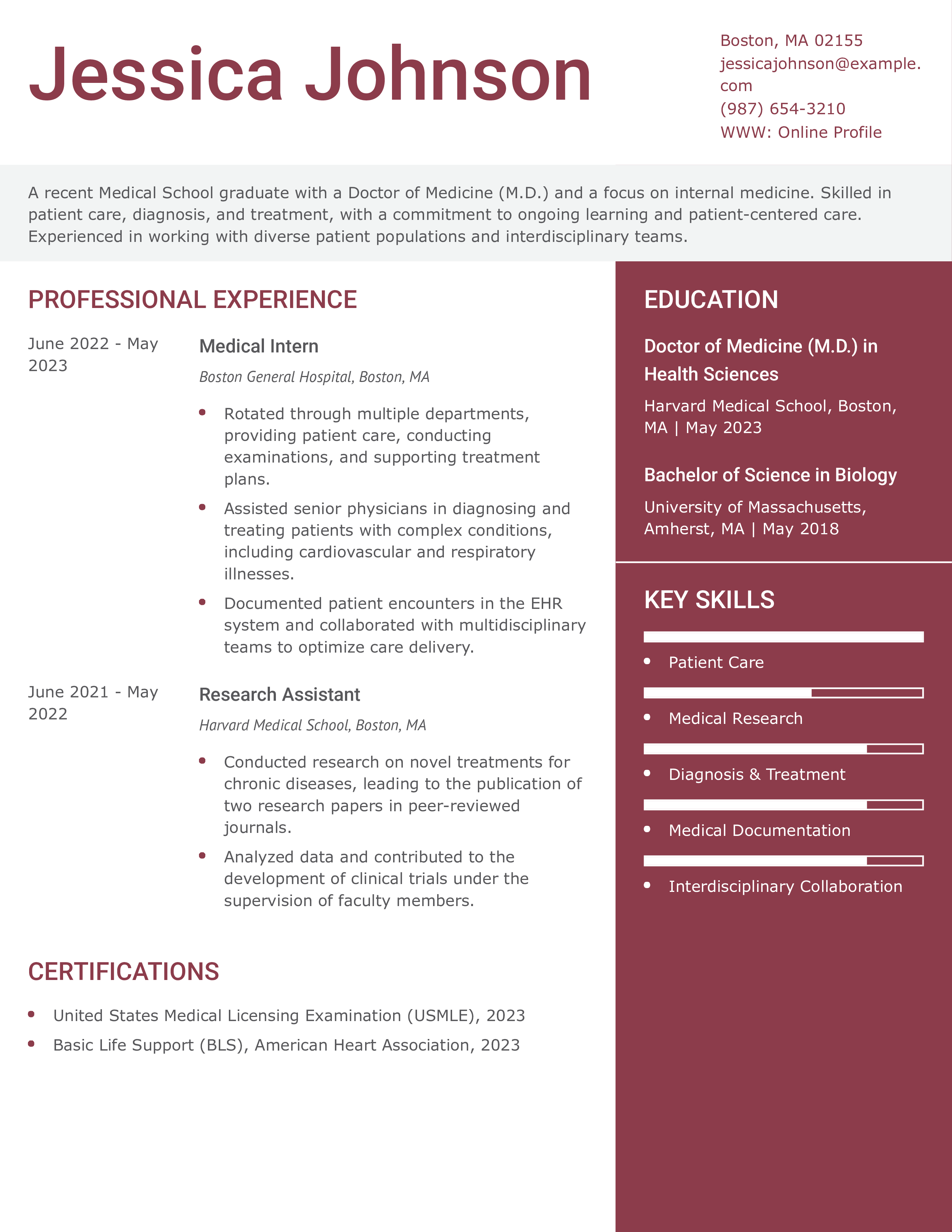 Medical School Graduate Resume